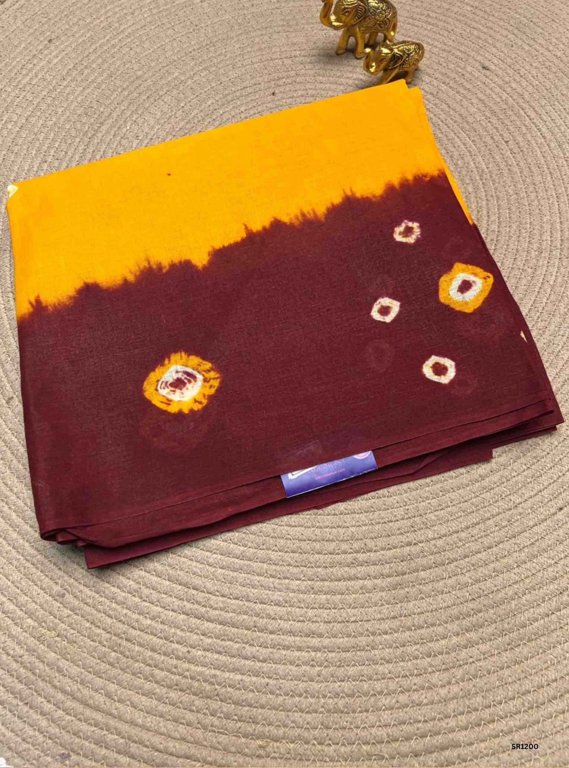 Yellow & Maroon - Bandhini Cotton Saree