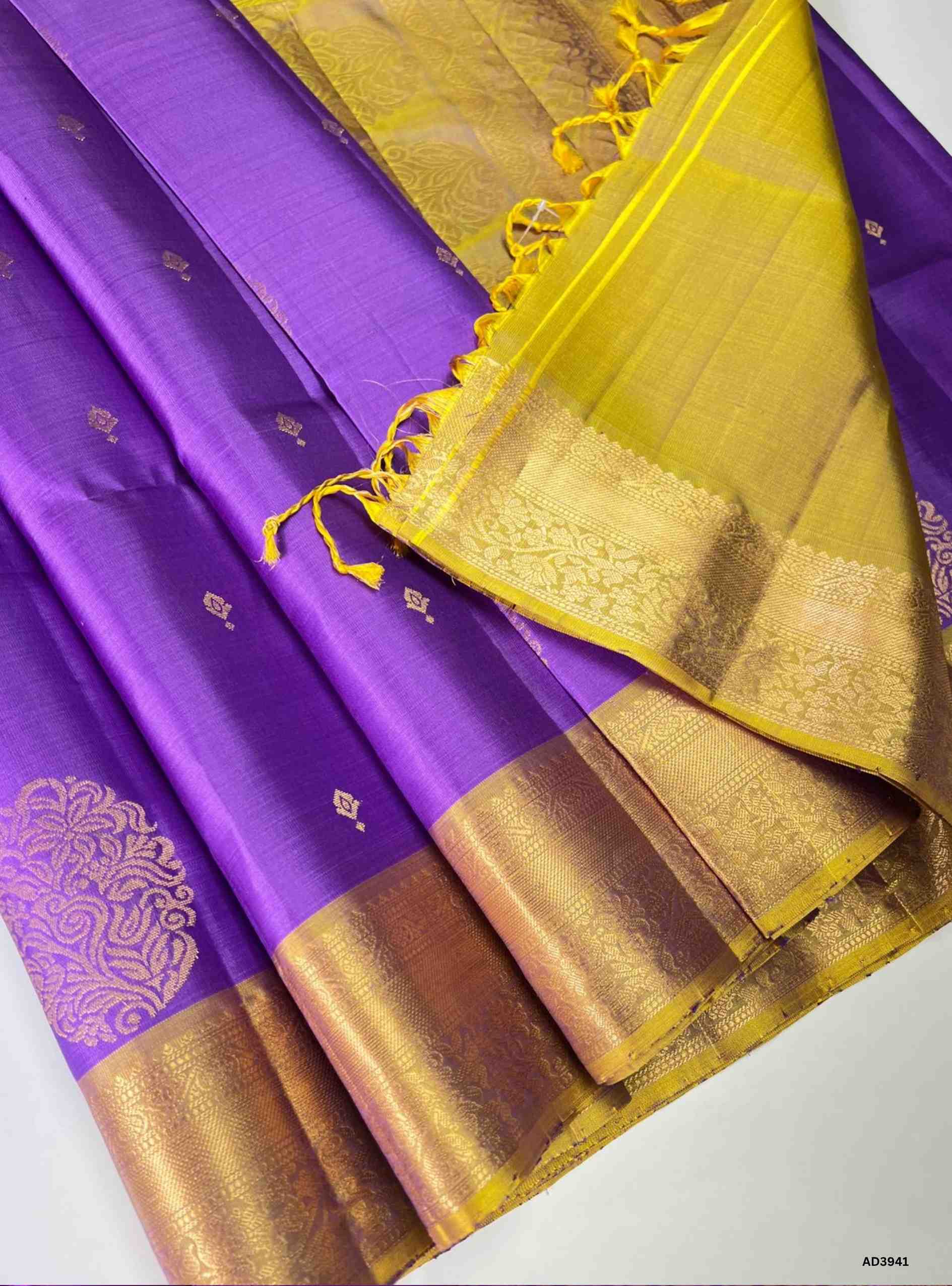Lavender & Golden Yellow - Kanchi Border Soft Silk Saree