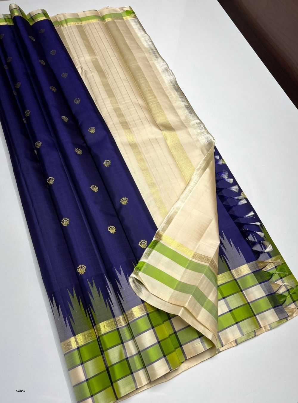Blue & Cream -  Soft Silk Saree
