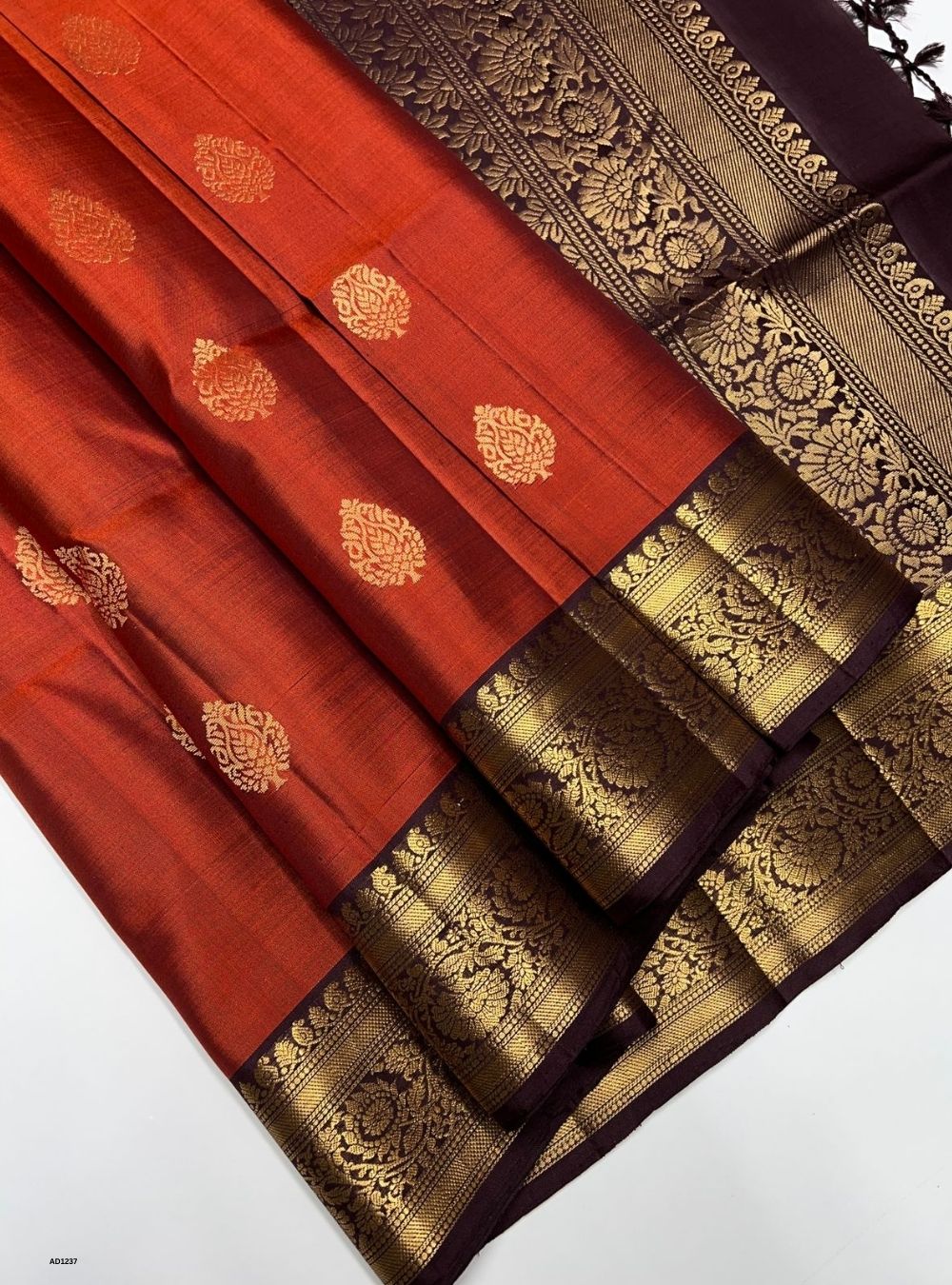 Rust Orange & Coffee Brown -  Soft Silk Saree