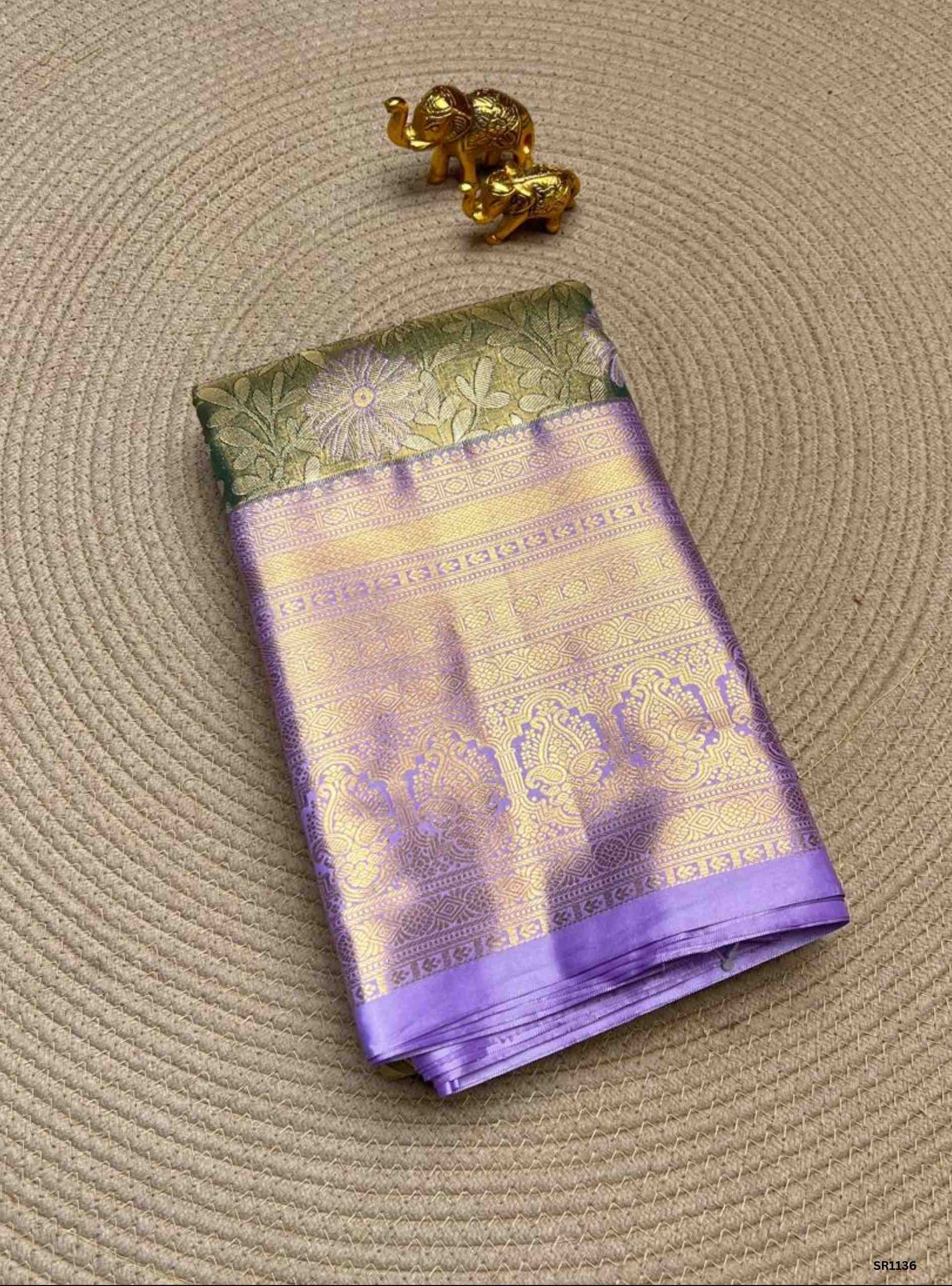 Green & Lavender - Semi Silk Saree