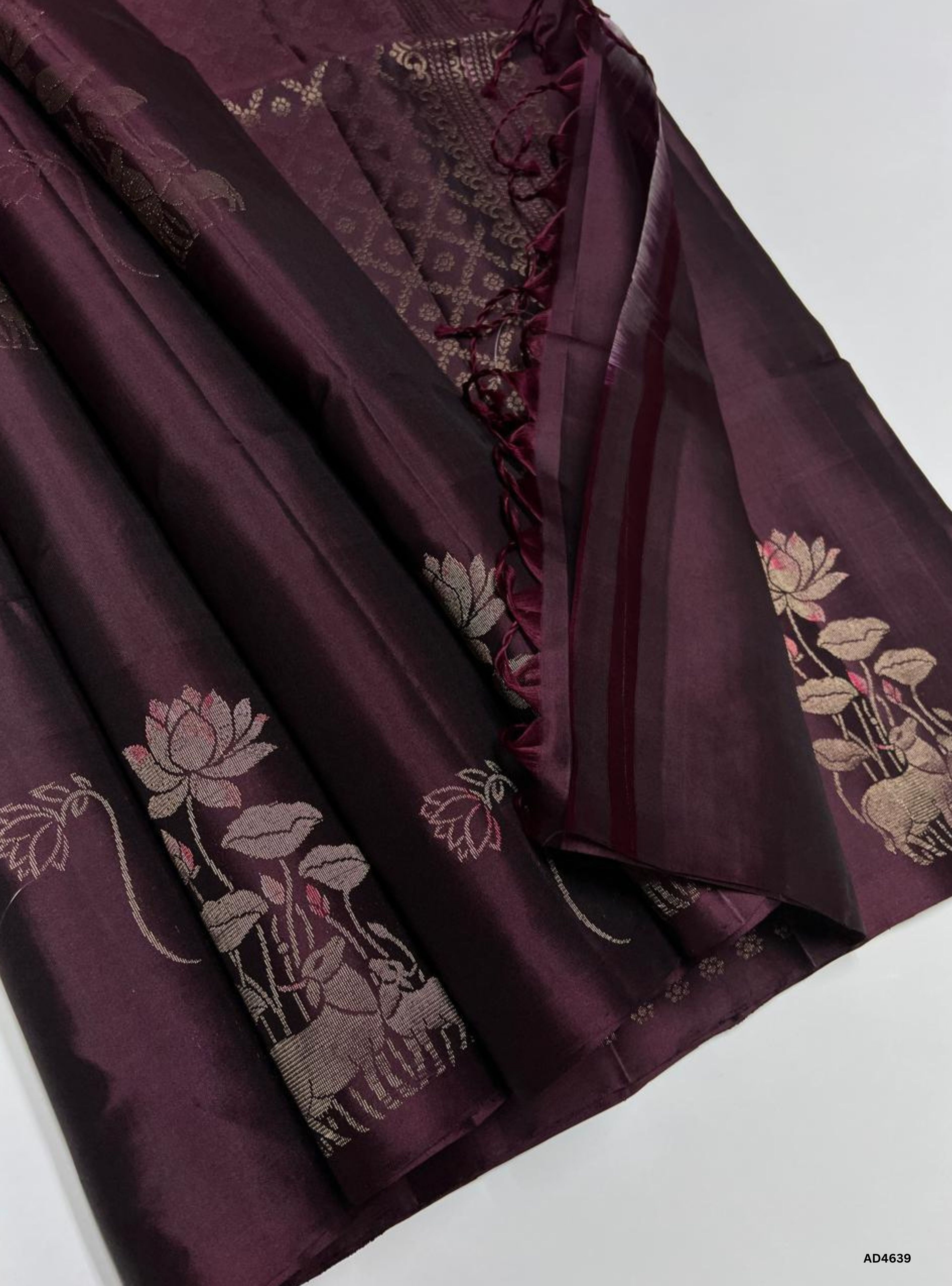 Burgundy - Fancy Bhutta Soft Silk Saree