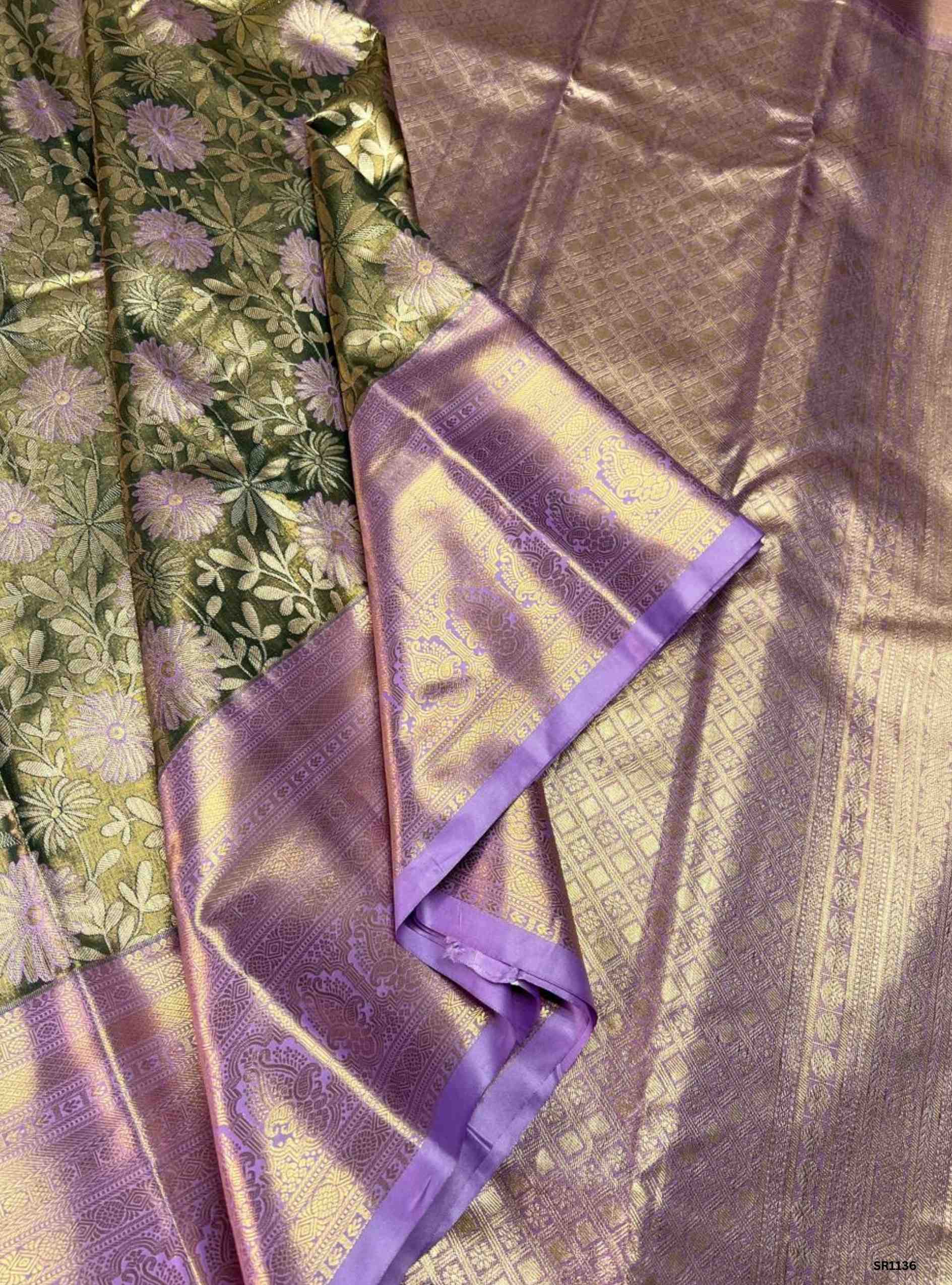 Green & Lavender - Semi Silk Saree