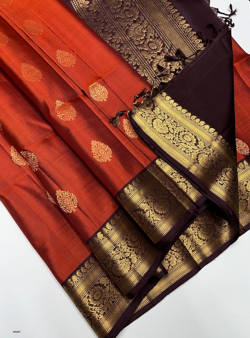 Rust Orange & Coffee Brown -  Soft Silk Saree