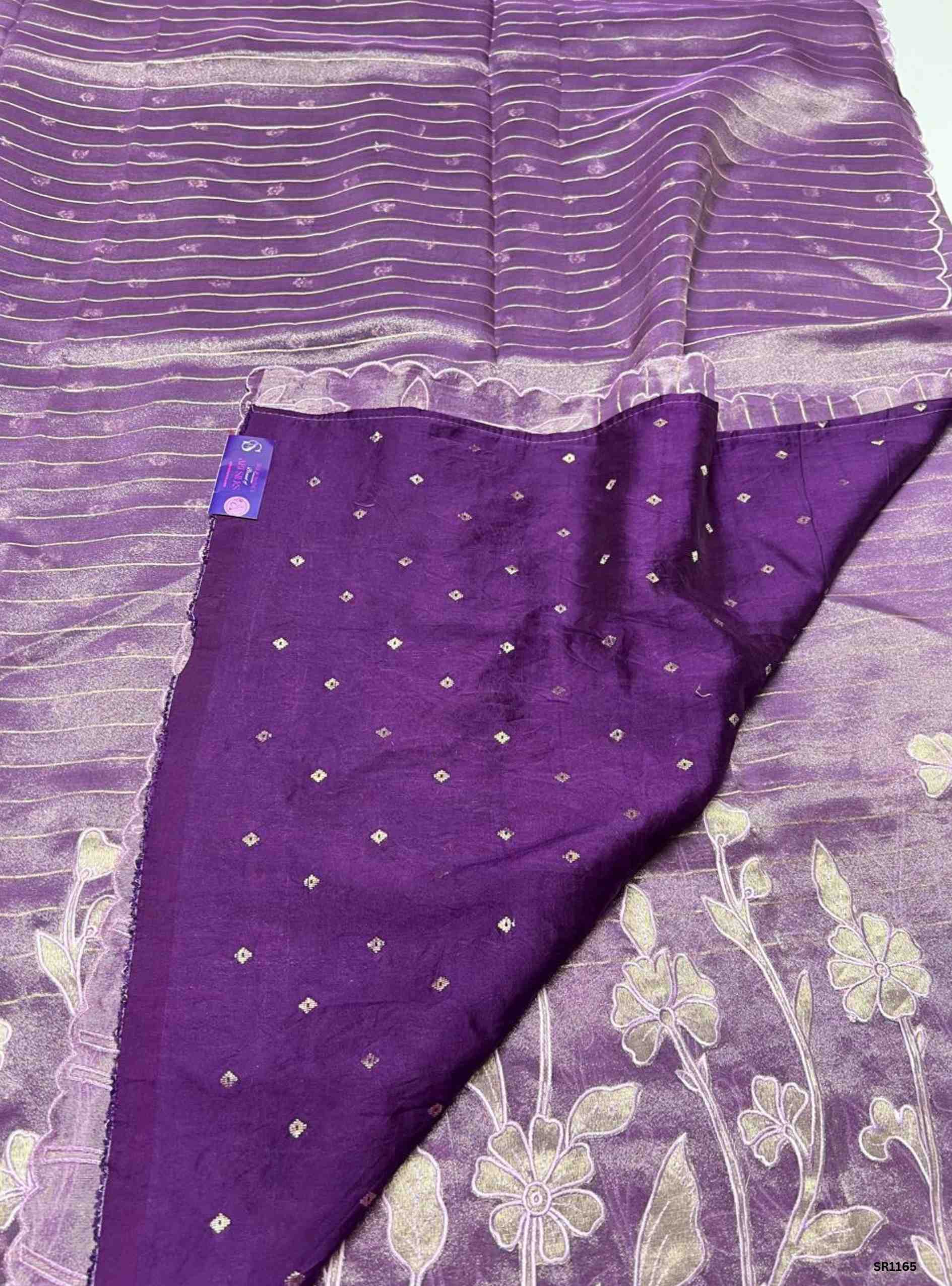 Dark Lavender - Tissue Georgette with Applique Work