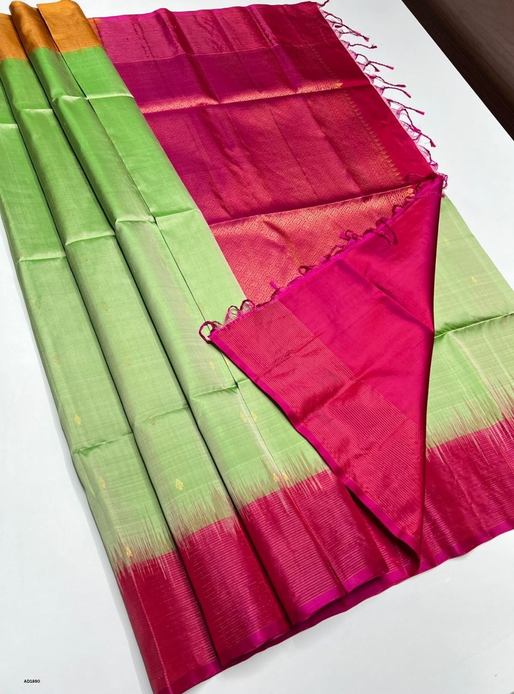Pista Green & Pink -   Soft Silk Saree