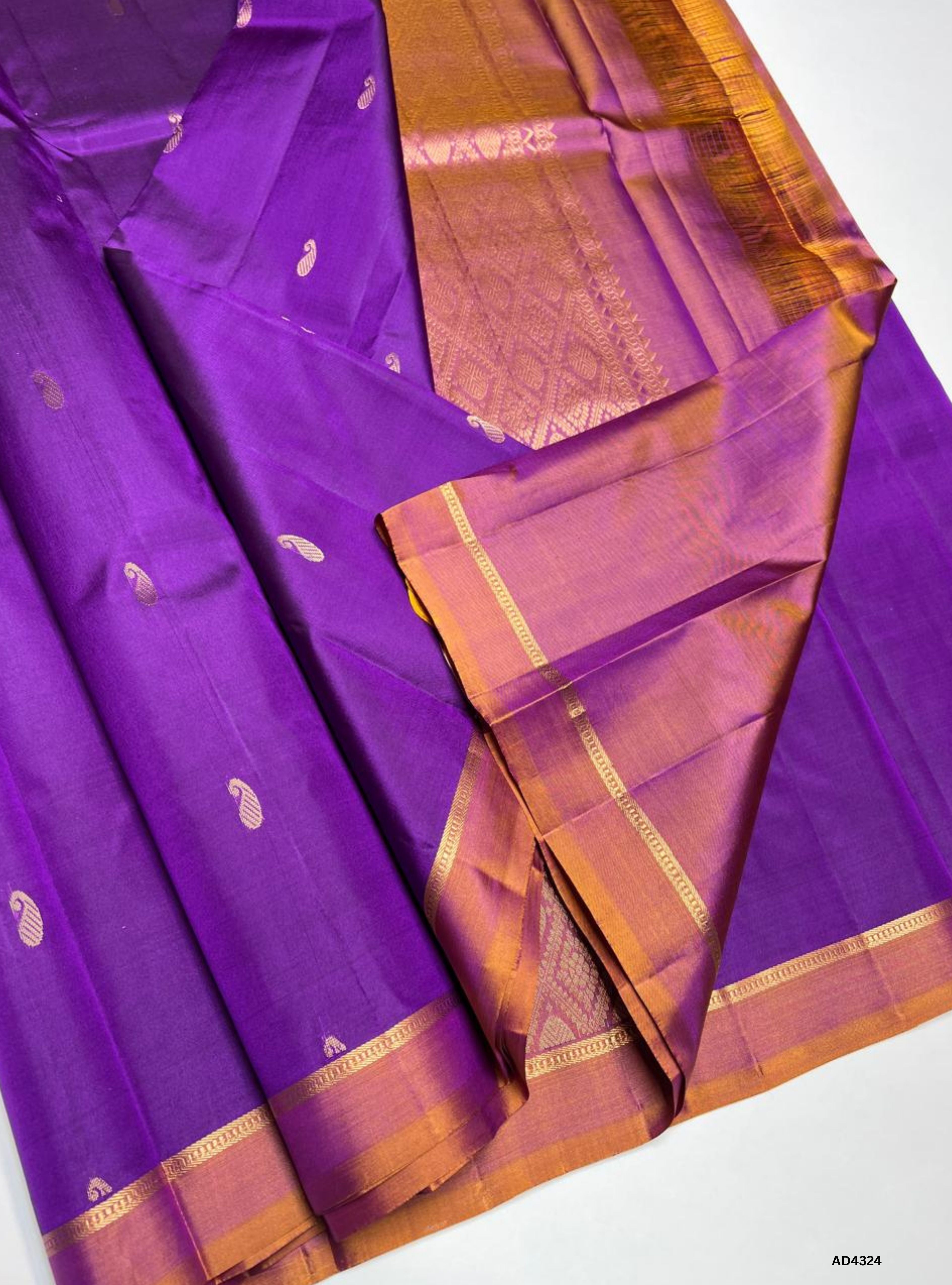 Purple & Brown - Soft Silk Saree