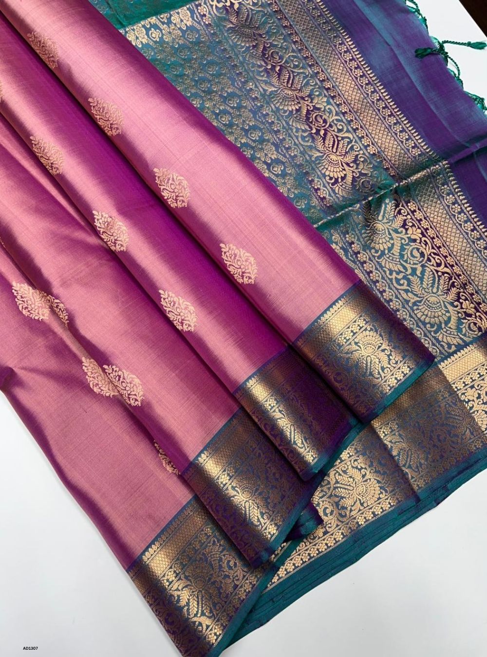Onion Pink & Green -  Soft Silk Saree