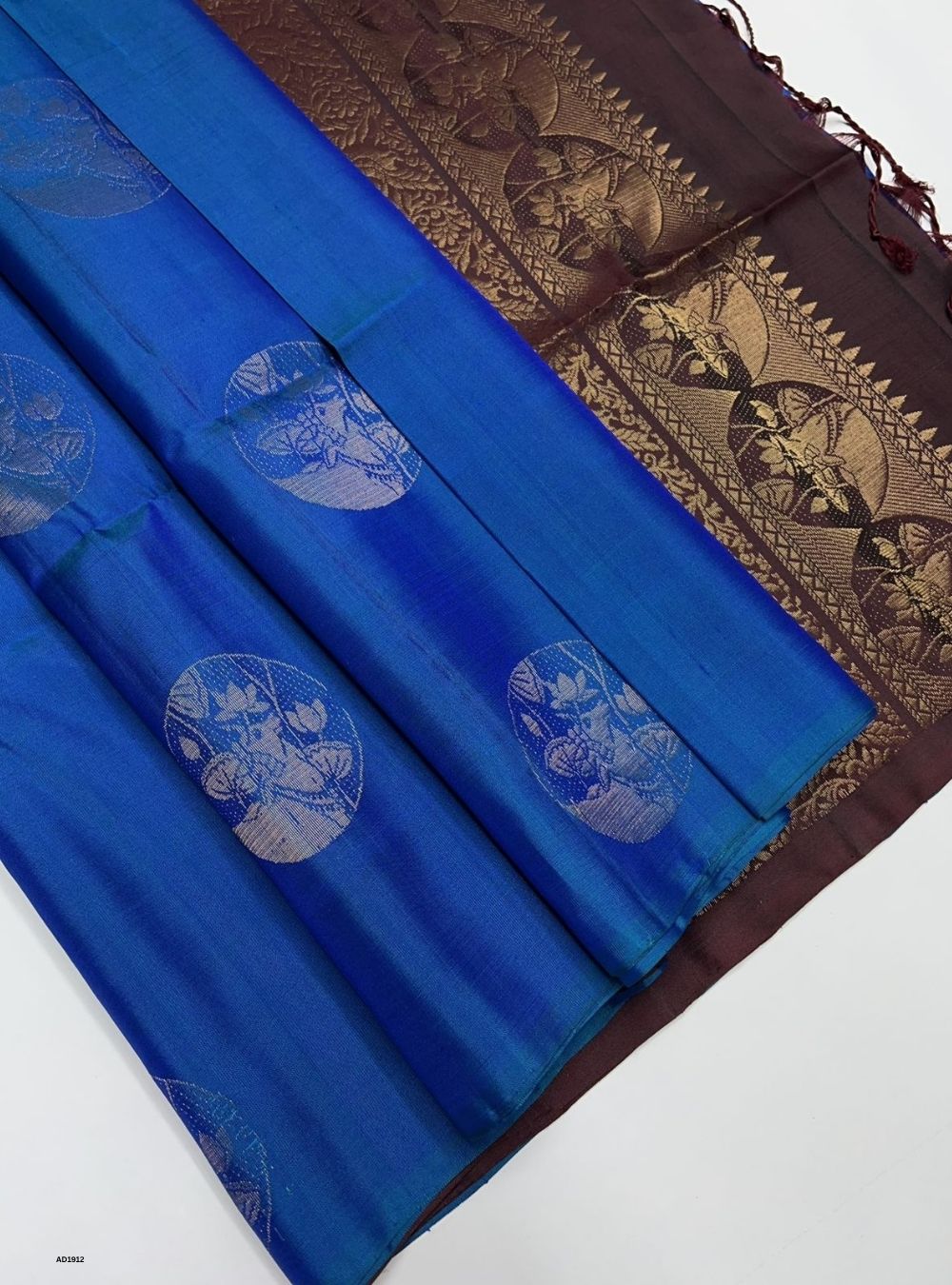 Peacock Blue & Maroon - Soft Silk Saree