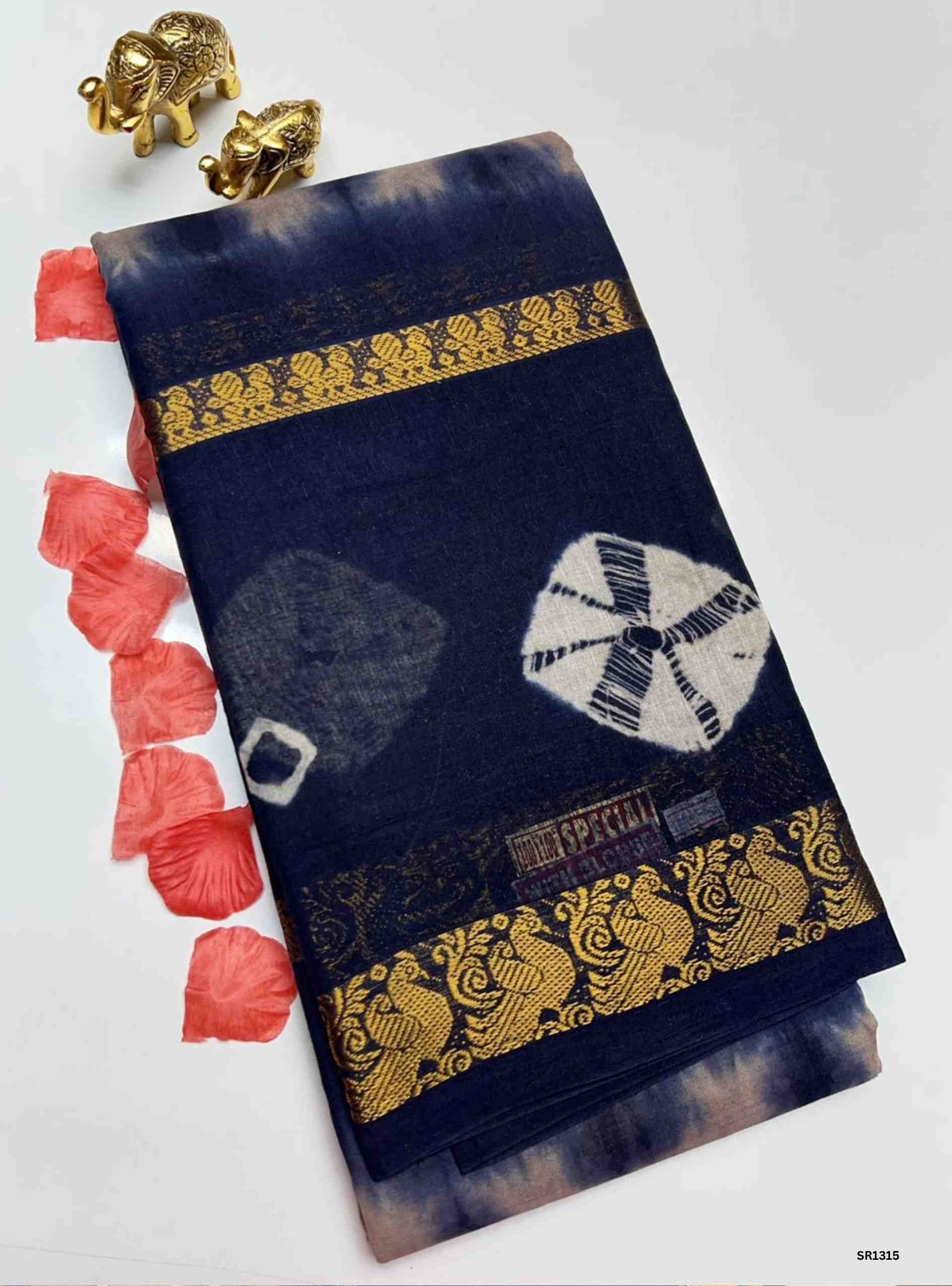 Bluberry & Ink Blue - Bandhini Chungudi Cotton Saree