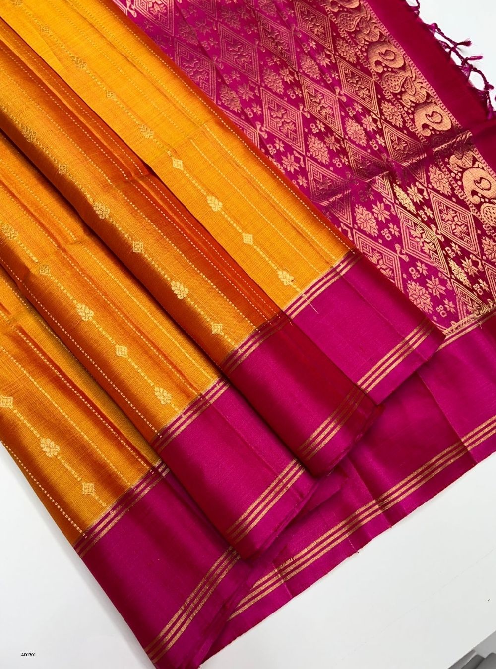 Mango Yellow & Pink - Soft Silk Saree