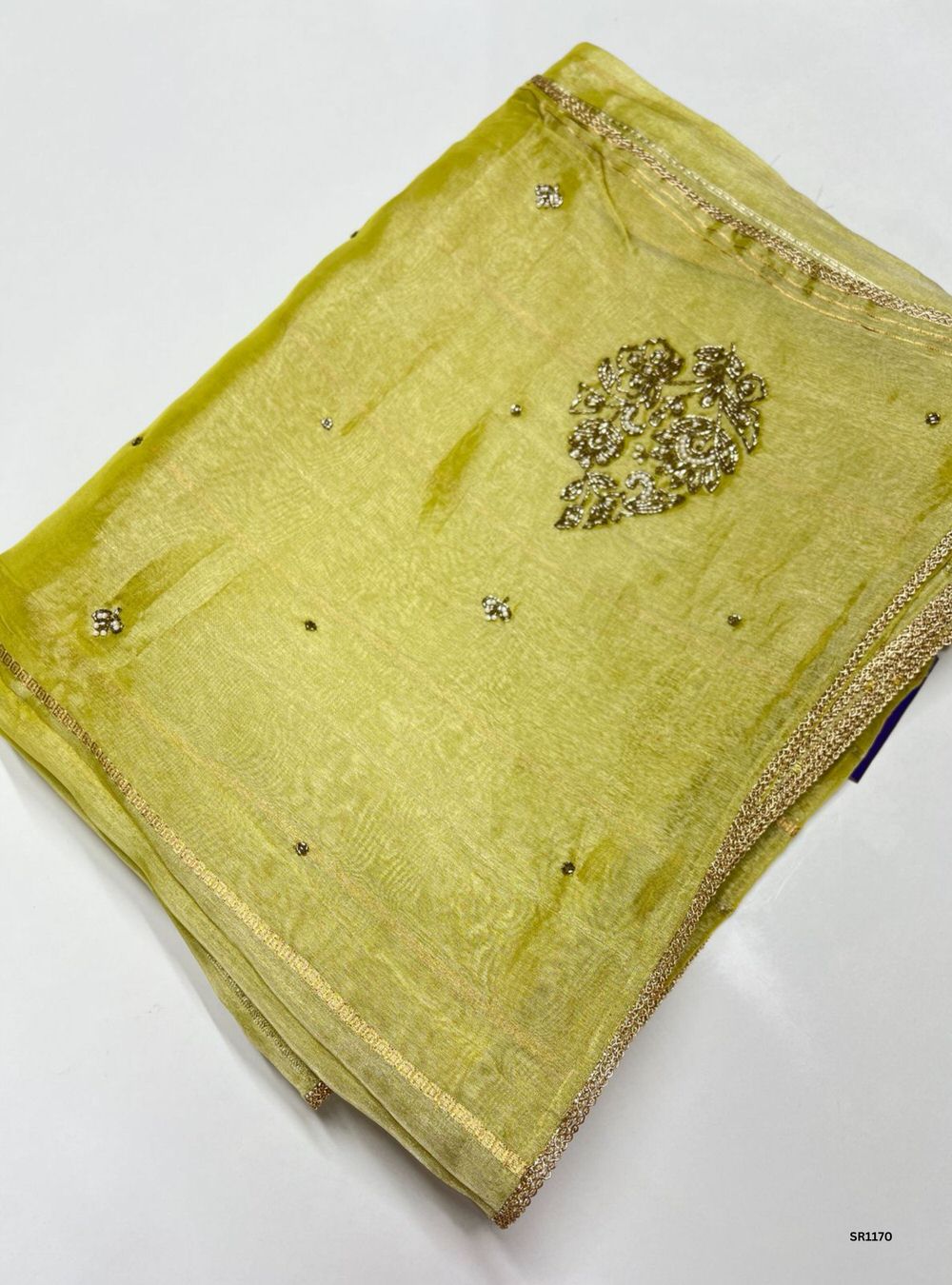 Lime Green - Tissue Georgette with Bead Work