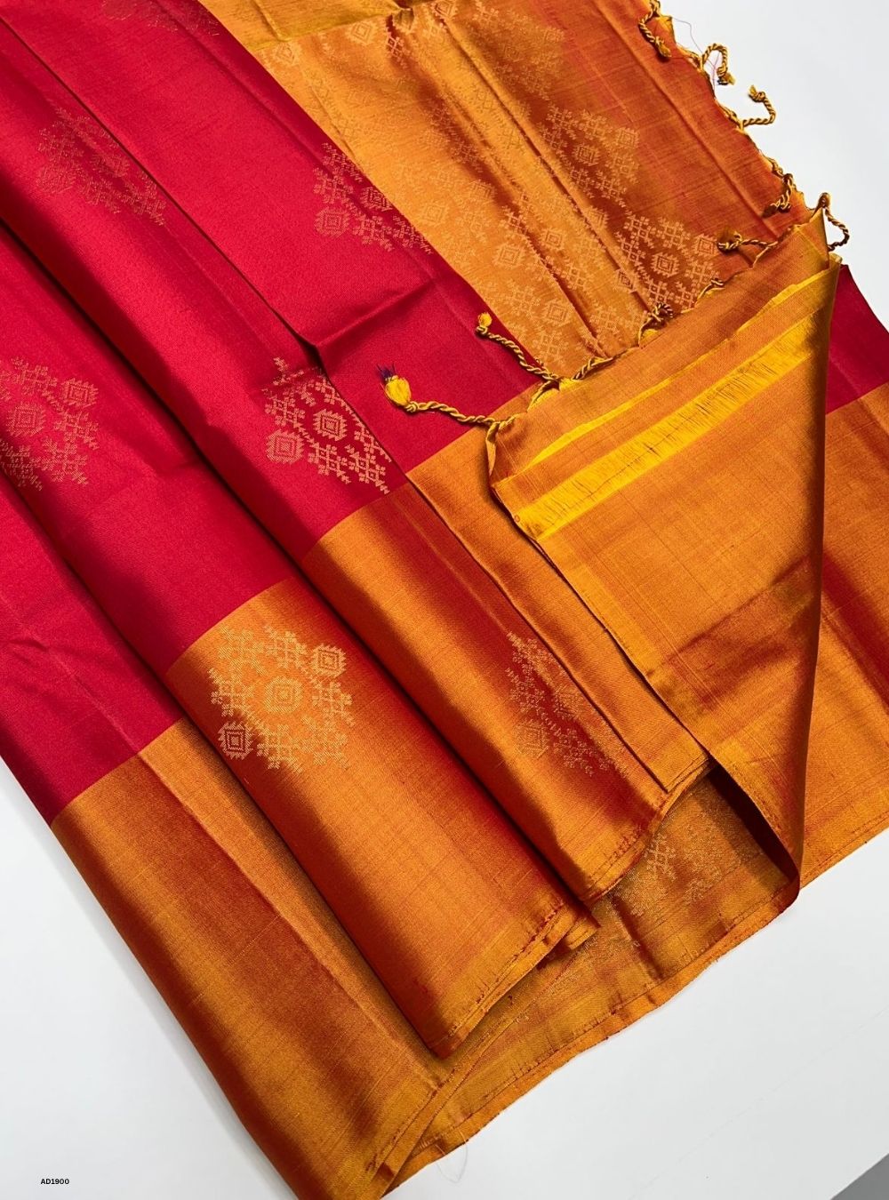 Red & Mango Yellow -   Soft Silk Saree