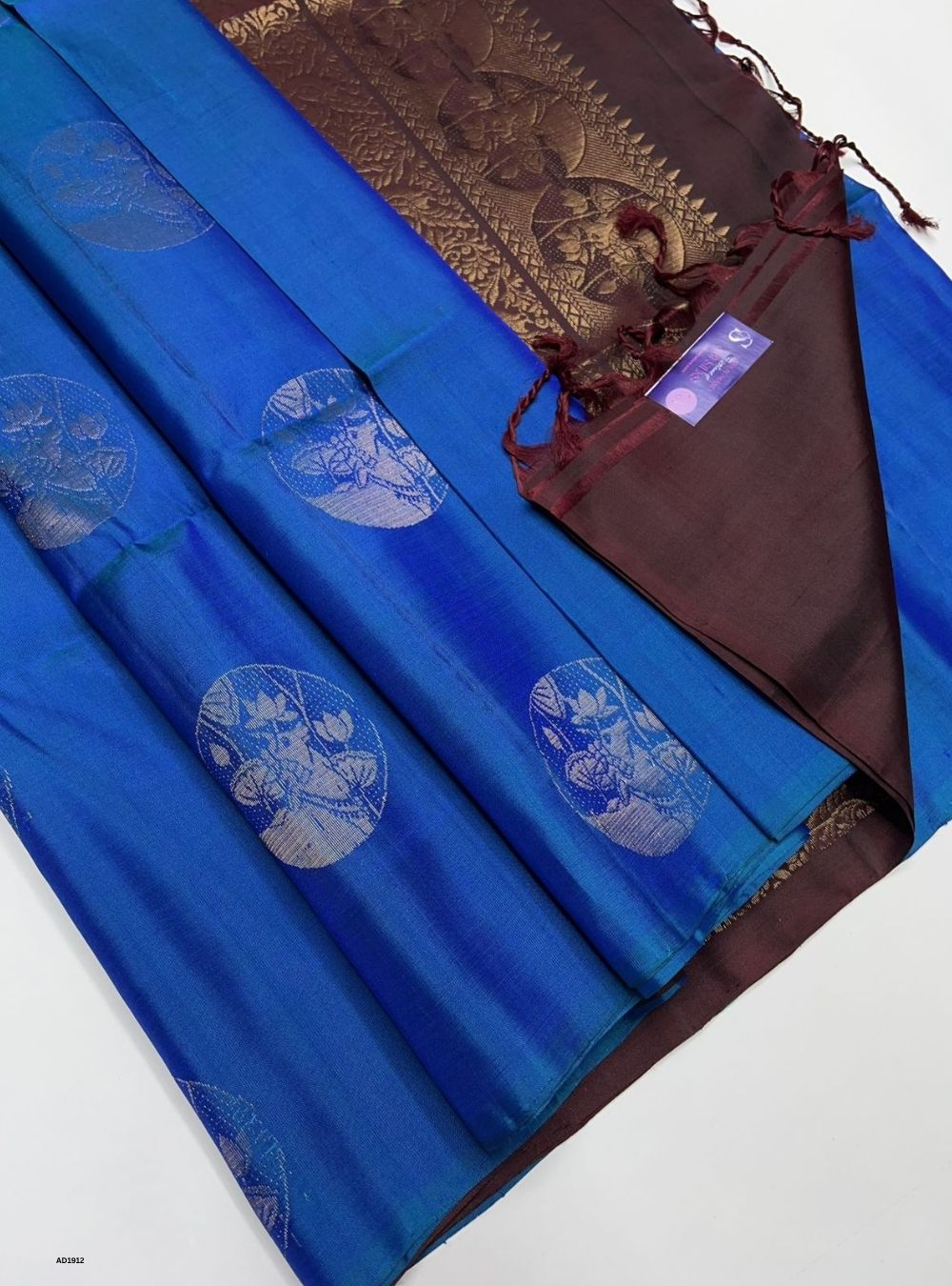 Peacock Blue & Maroon - Soft Silk Saree
