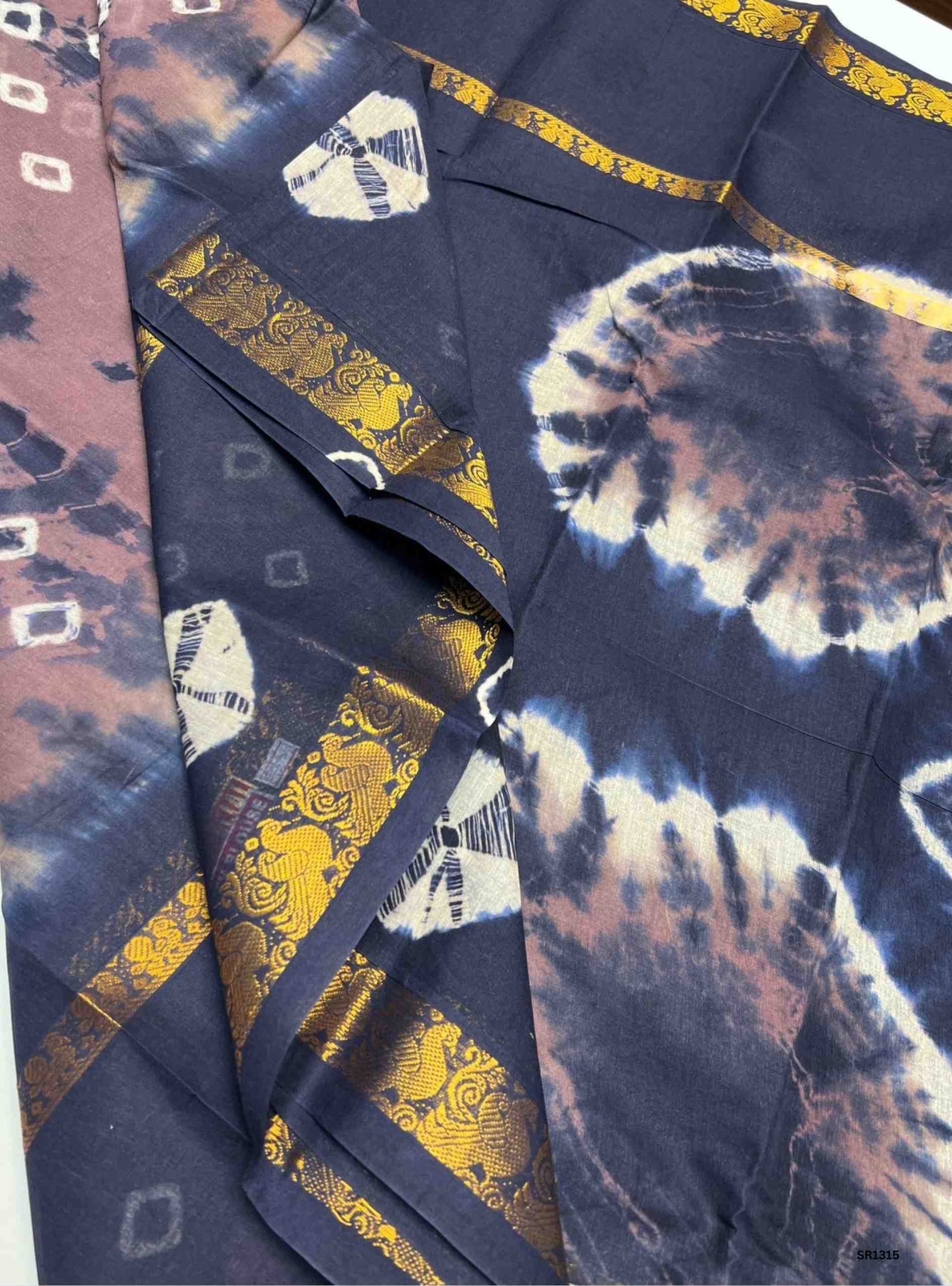 Bluberry & Ink Blue - Bandhini Chungudi Cotton Saree