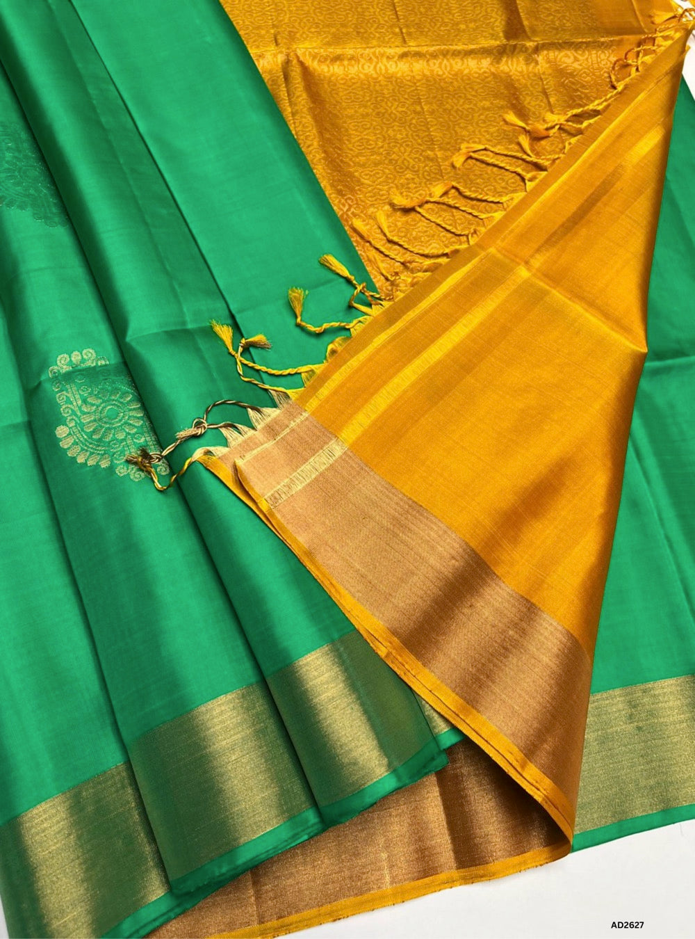 Green & Mango Yellow - Soft Silk Saree