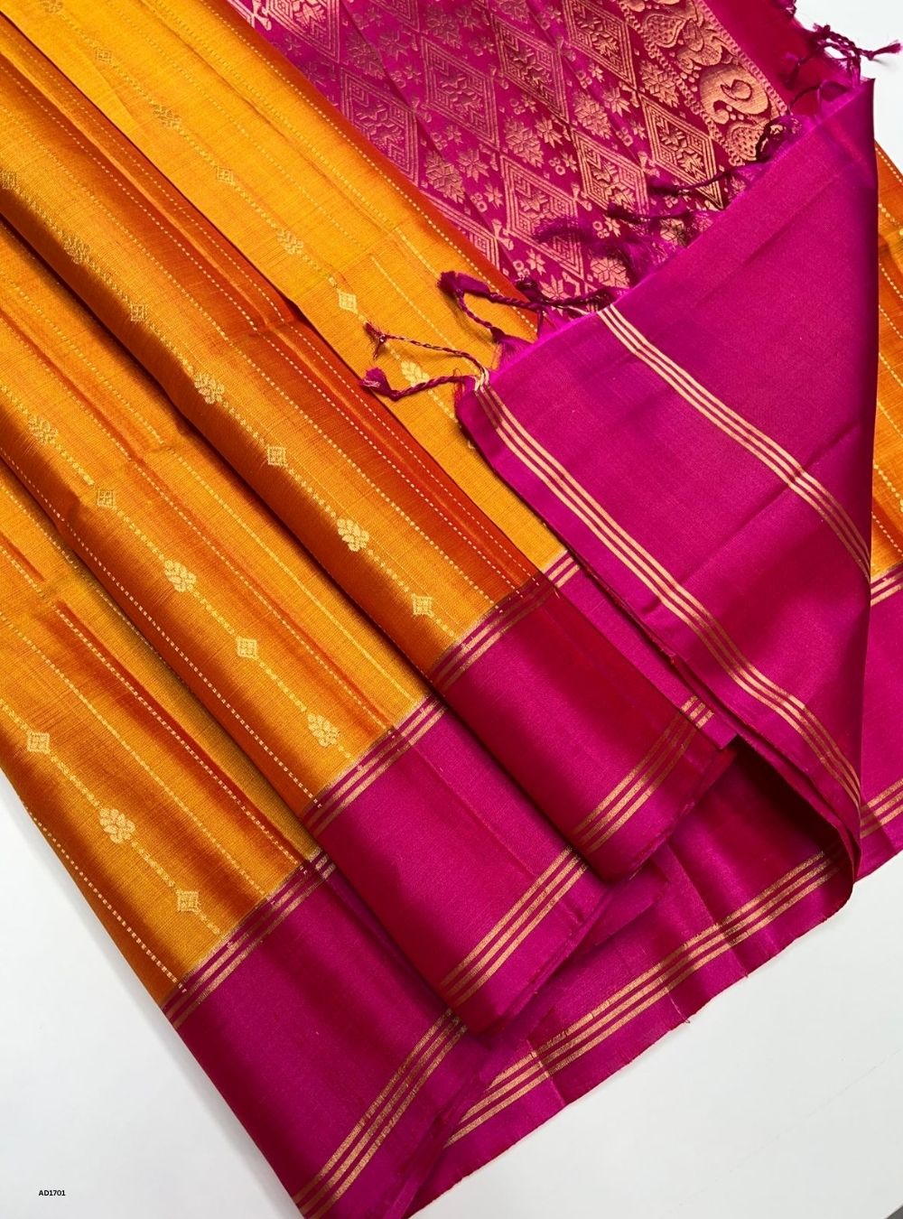 Mango Yellow & Pink - Soft Silk Saree