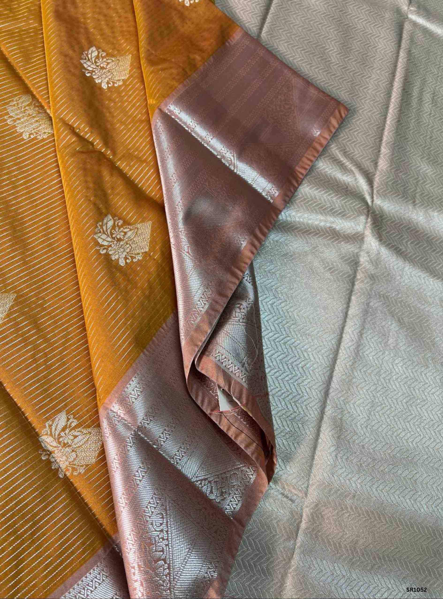 Mustard Yellow & Coco Brown - Vegan Silk Saree