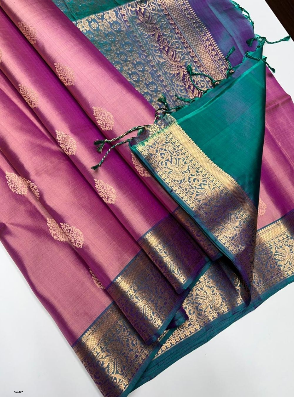 Onion Pink & Green -  Soft Silk Saree