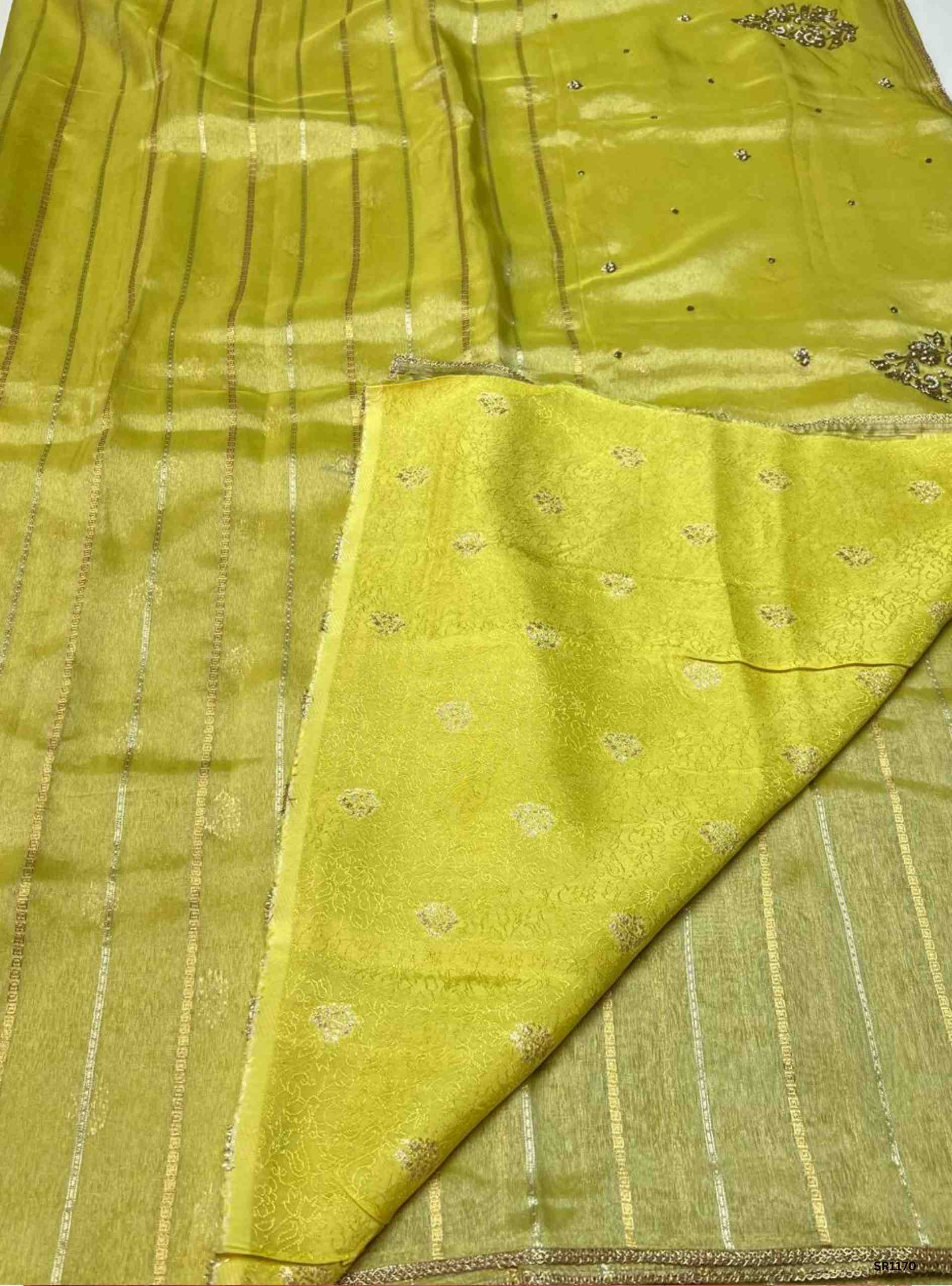 Lime Green - Tissue Georgette with Bead Work