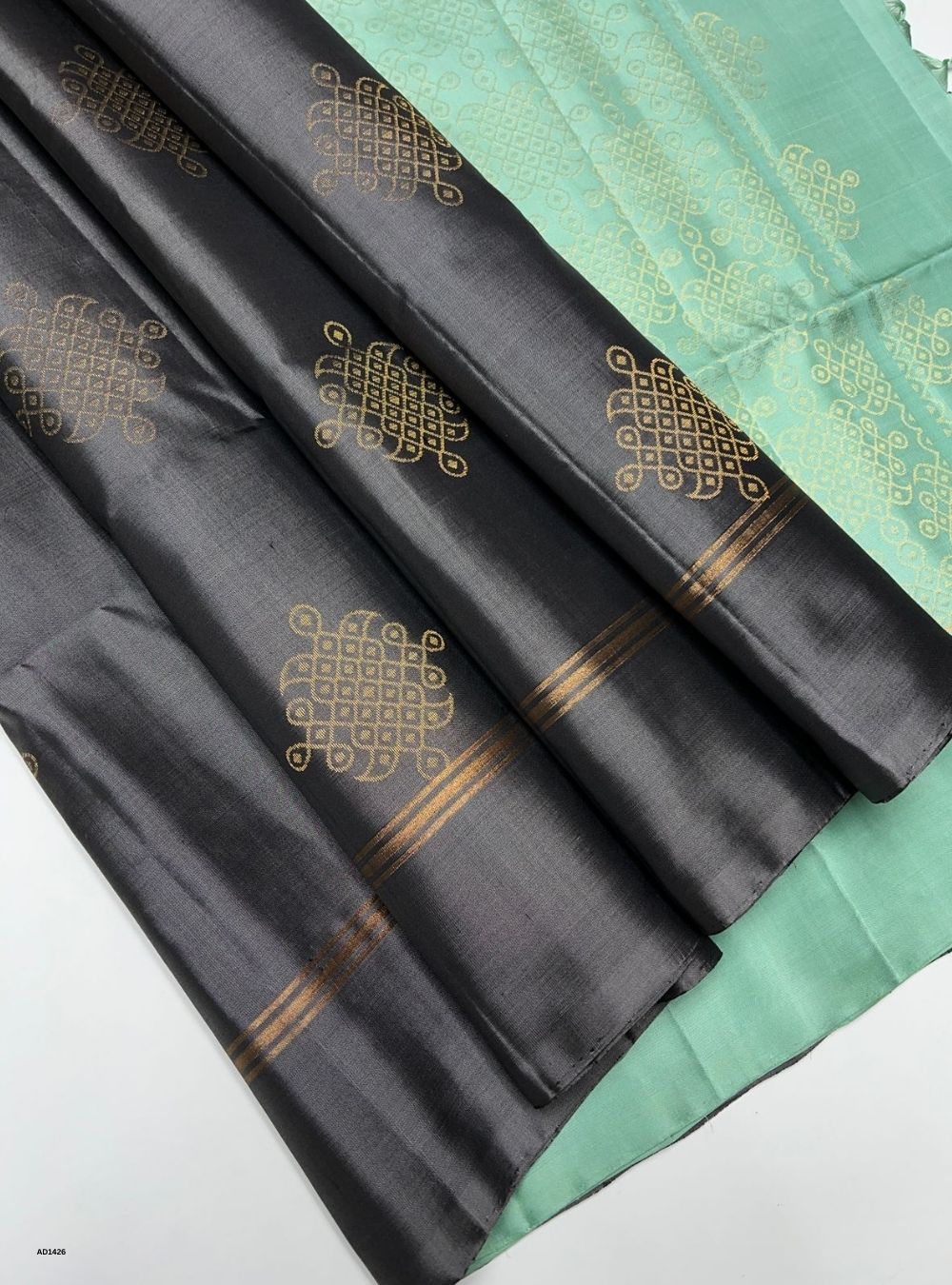 Grey & Mint Green -  Soft Silk Saree