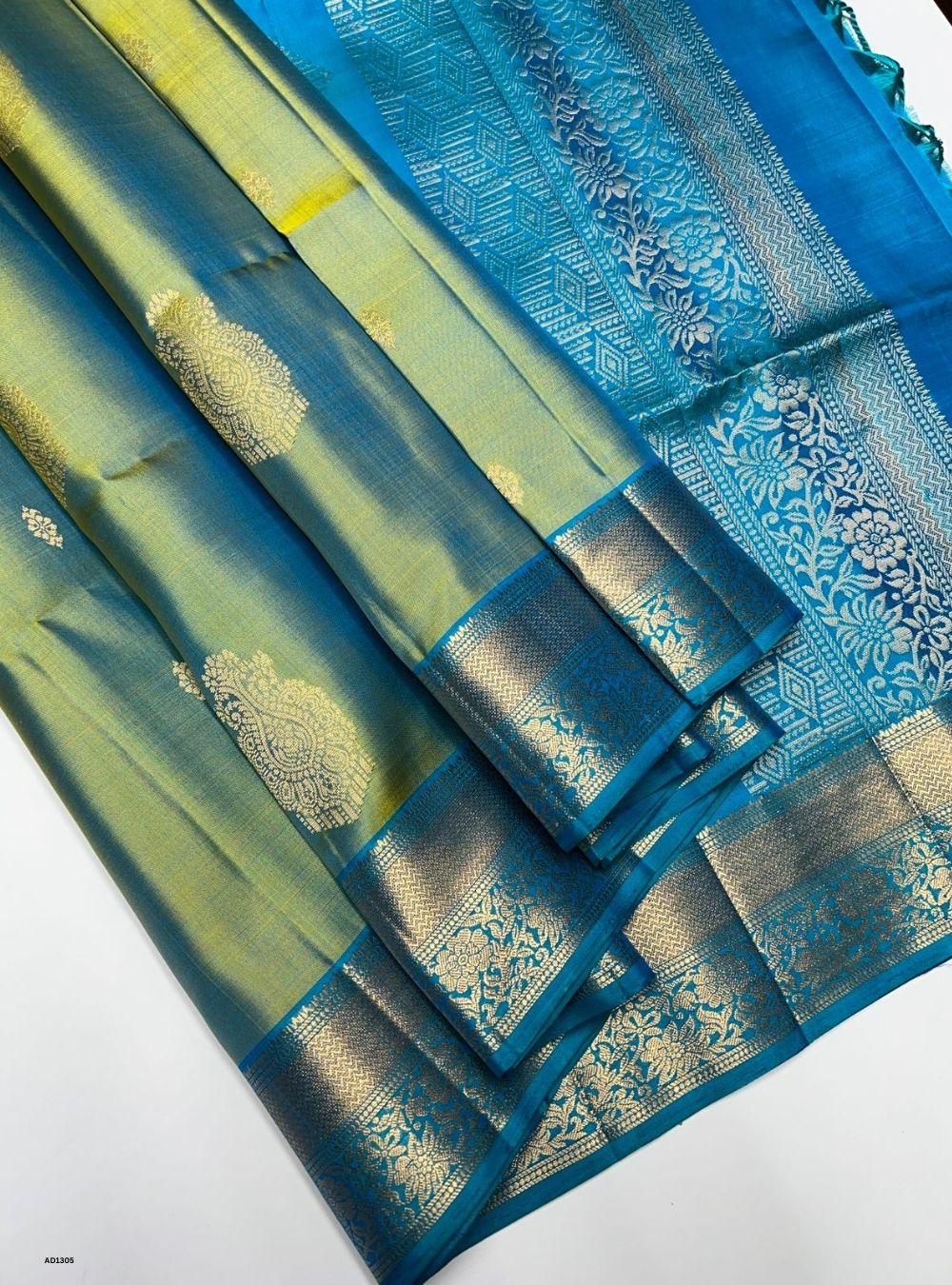 Dual Tone Green & Rama Green -  Soft Silk Saree