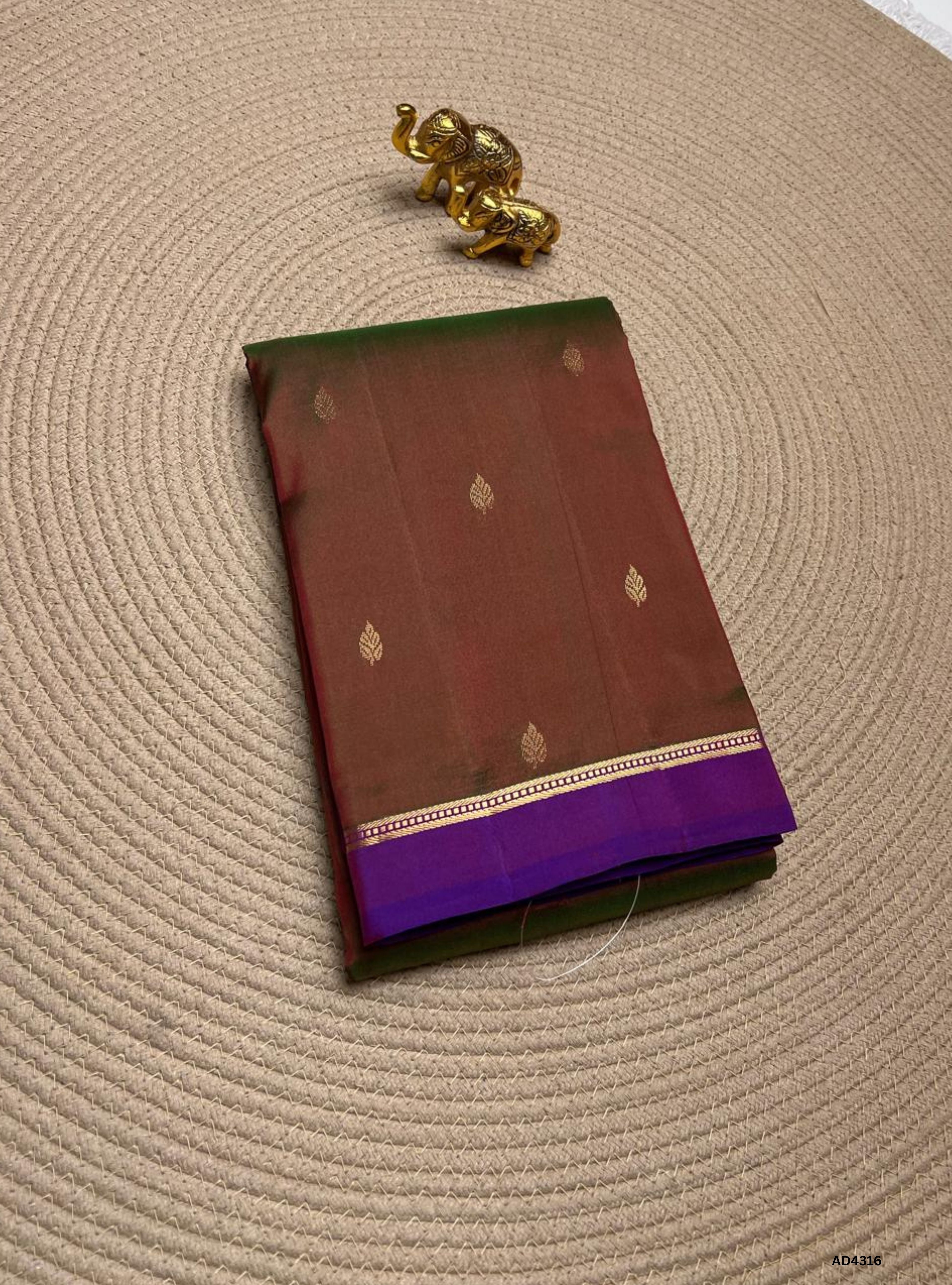 Dual Tone Green & Purple - Soft Silk Saree