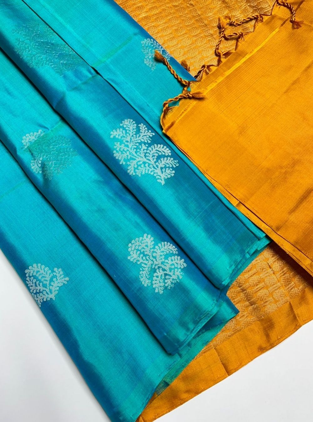 Rama Blue & Mustard Yellow - Soft Silk Saree