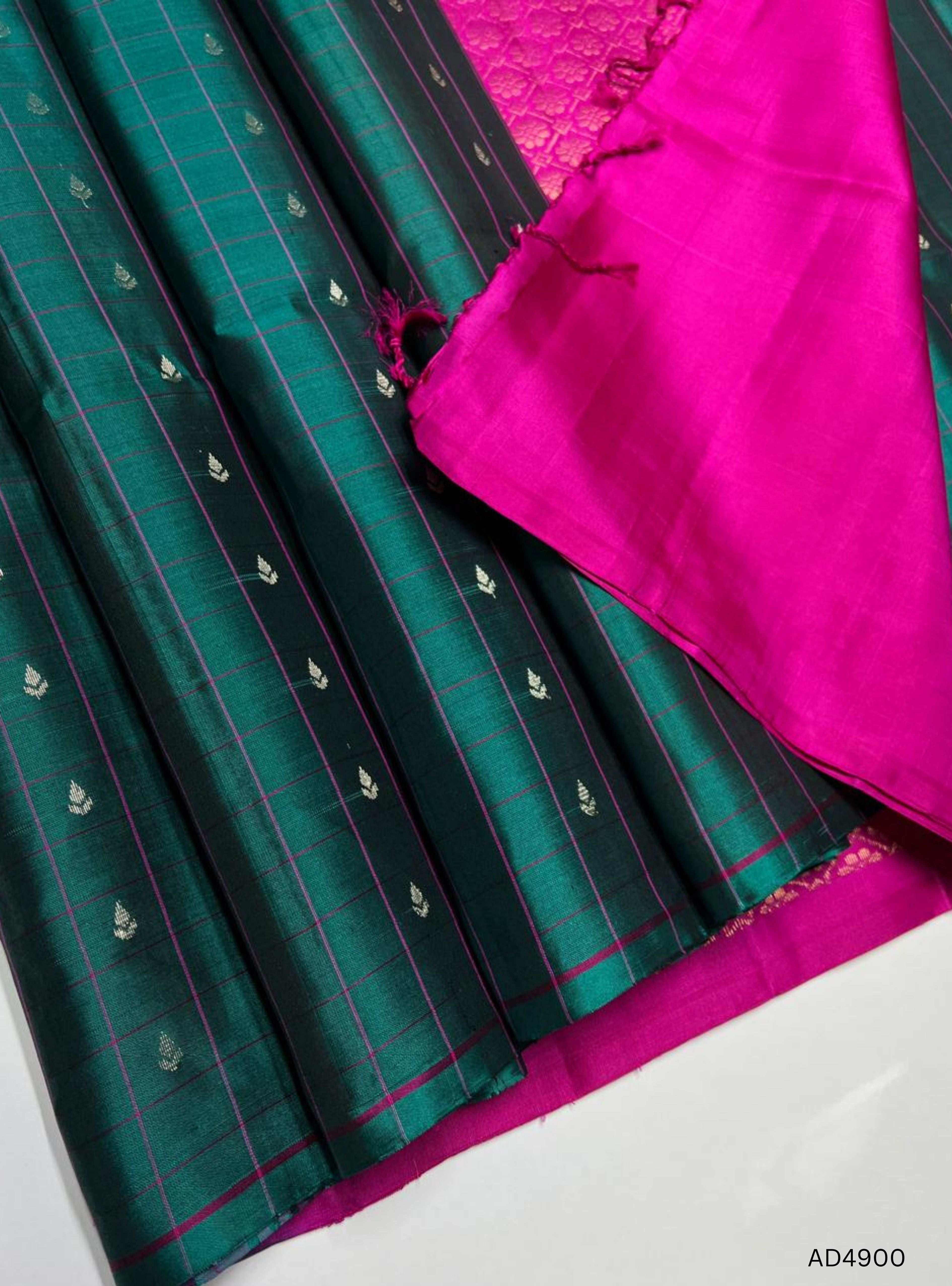 Green & Rani pink - Checkerd Soft Silk  Saree