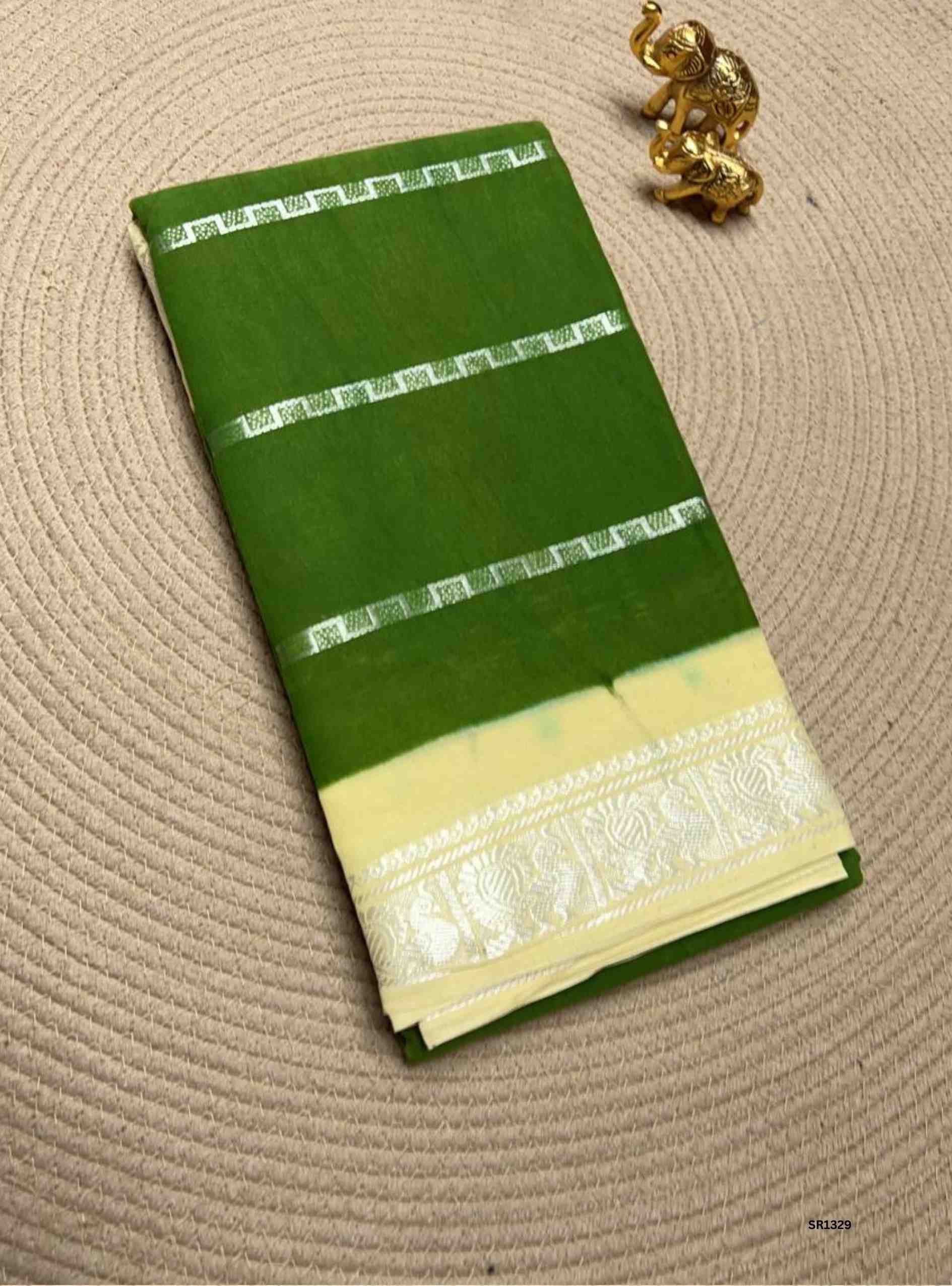 Green & Creme - Velthaari Chungudi Cotton Saree