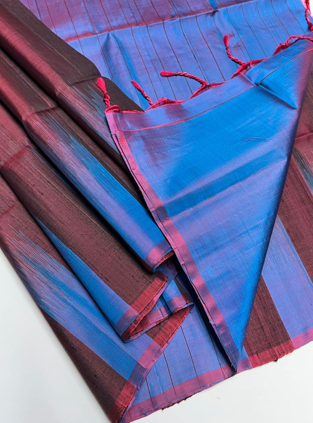 Coffee Brown & Teal Blue  -  Soft Silk Saree