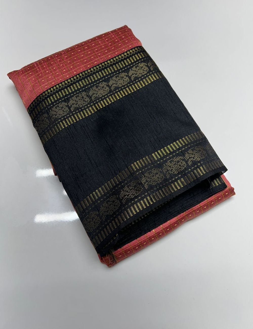 Rose Pink & Black -  Raw Silk
