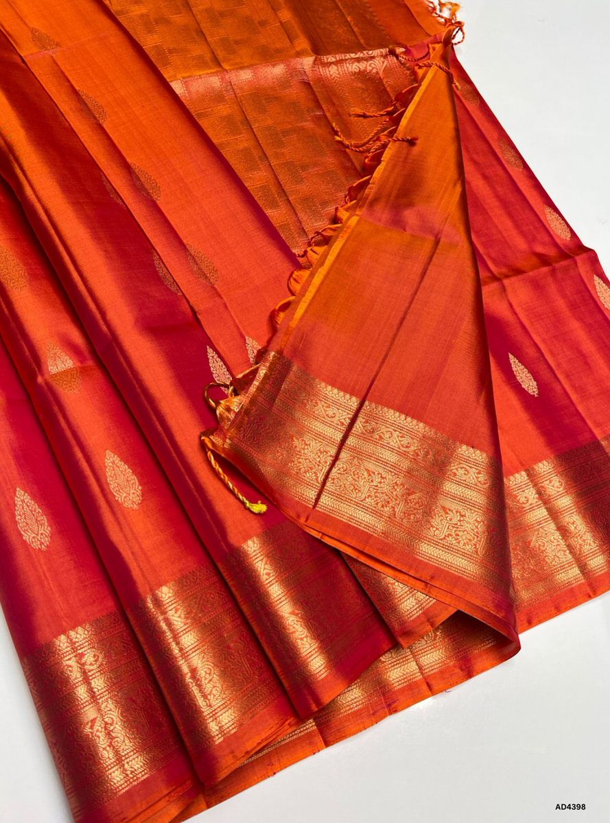Orangish Pink - Kanchi Border Soft Silk Saree