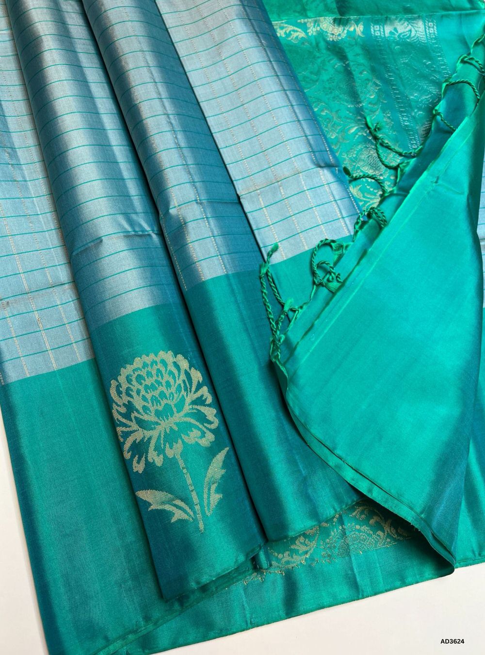 Ice Blue & Aqua Green - Soft Silk Saree