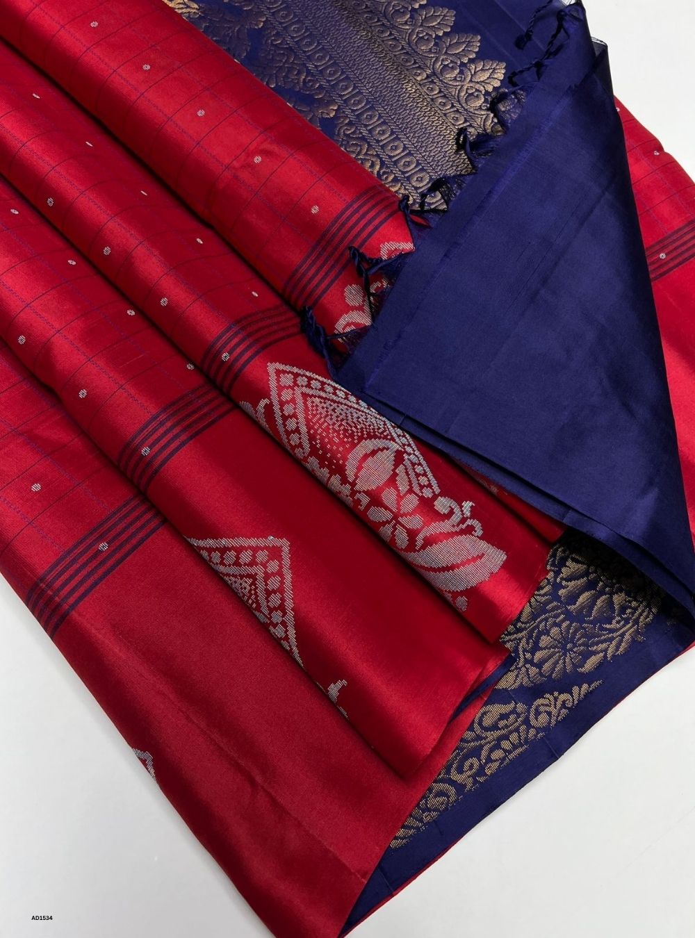 Red & Royal Blue -  Soft Silk Saree