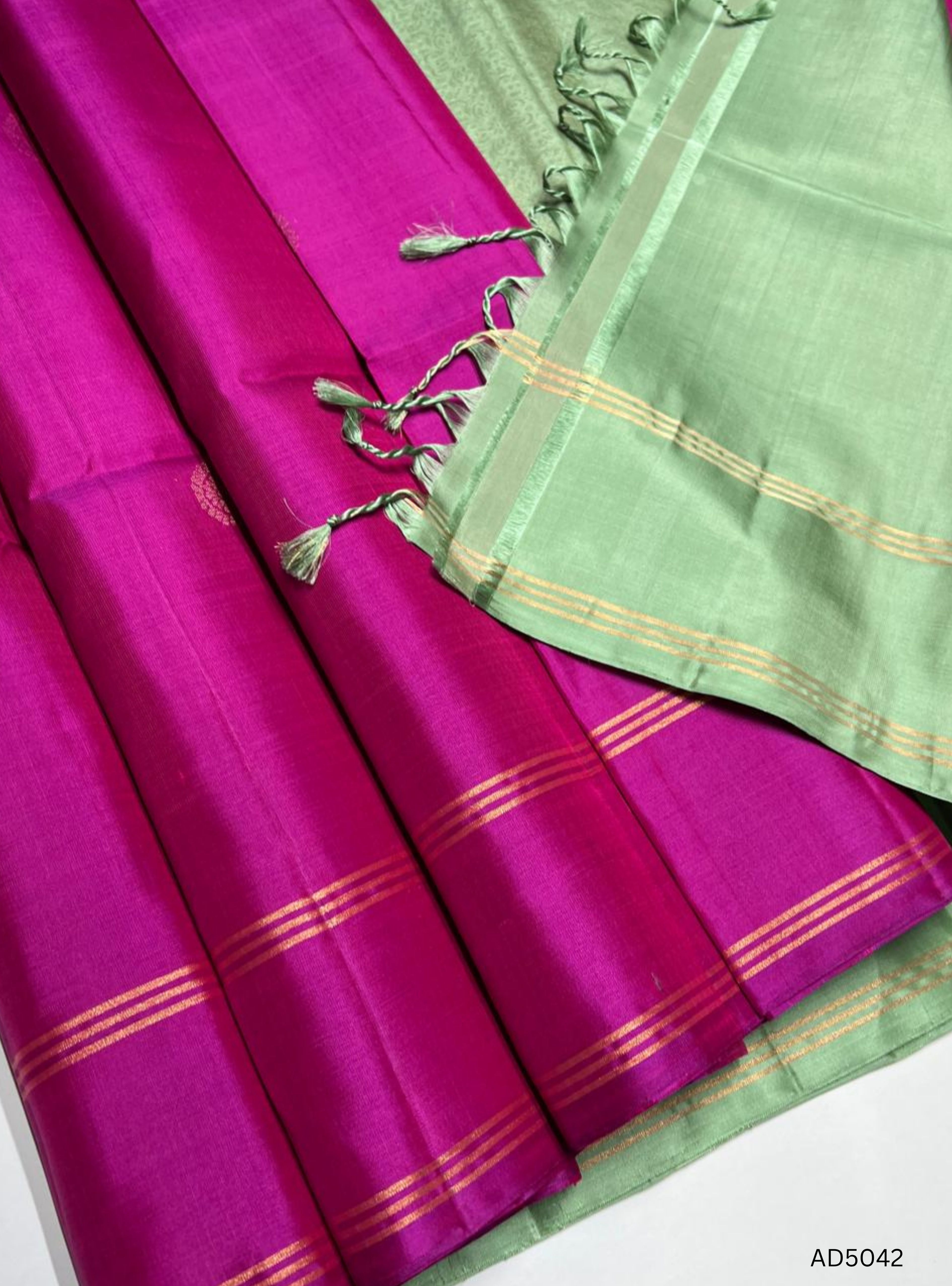 Pink & Mint  Green - Soft Silk Saree