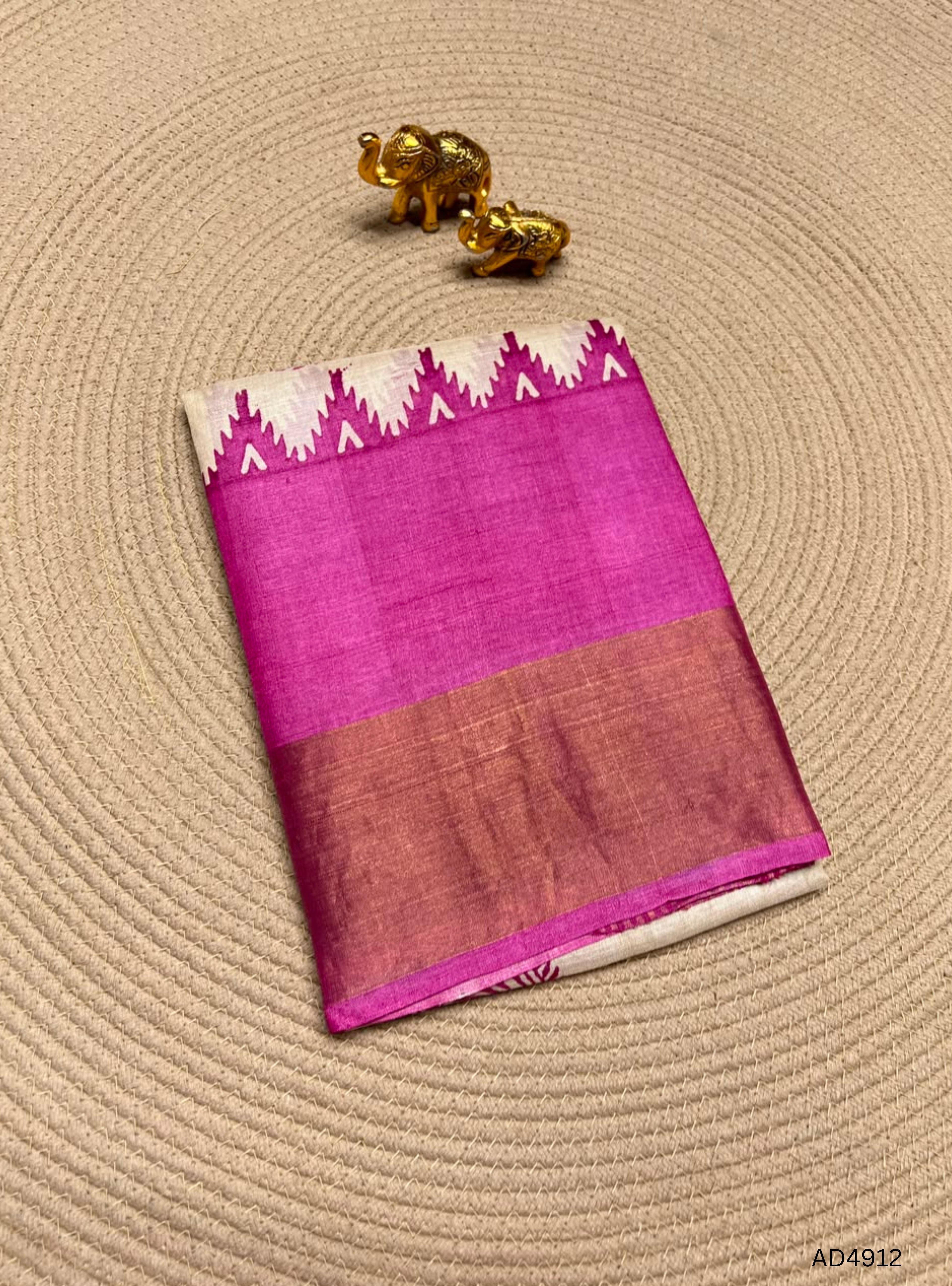 Ivory & Pink - Pure Desi Tussar Saree