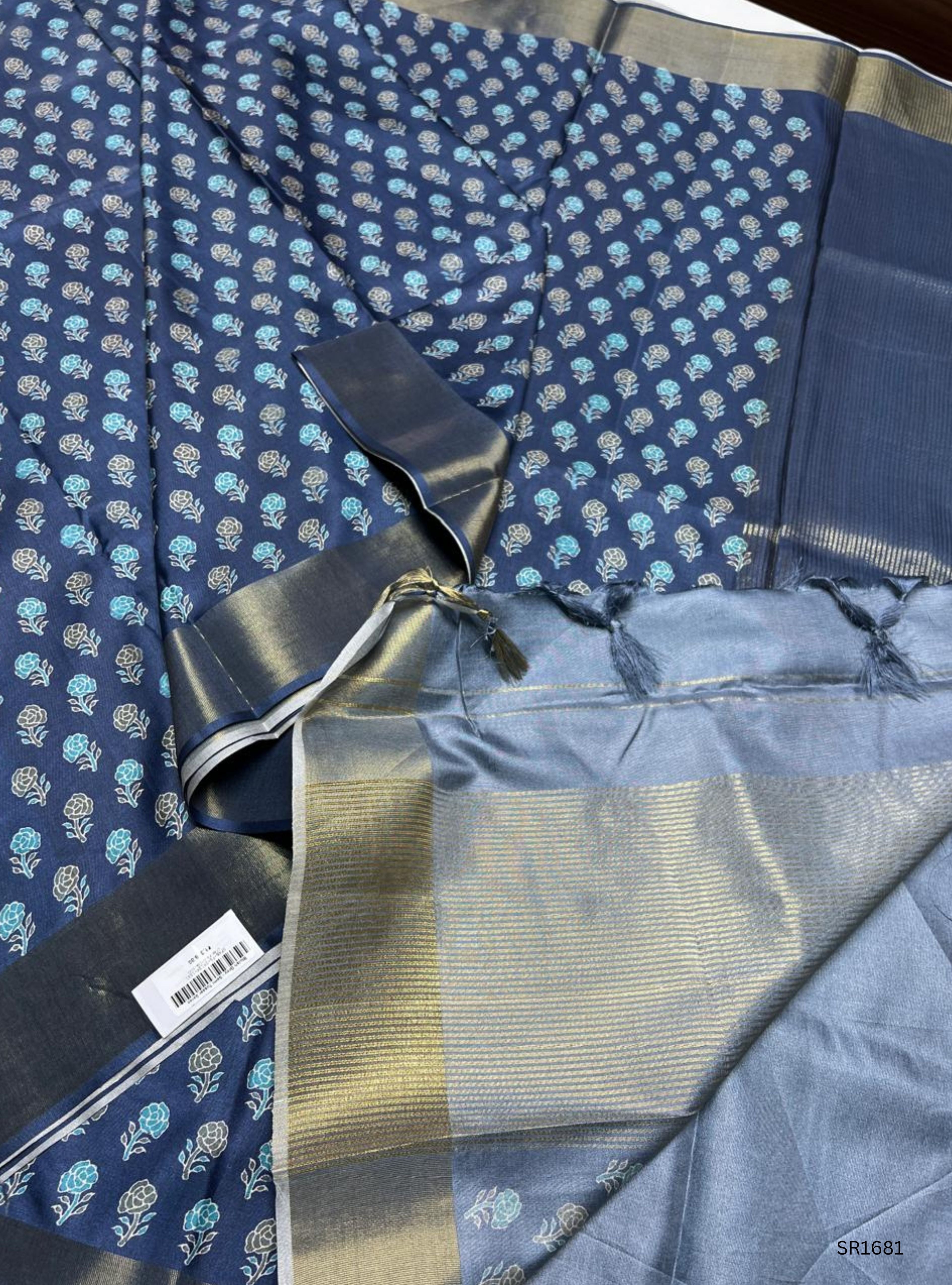 Bluish Grey - Semi Tussar Saree