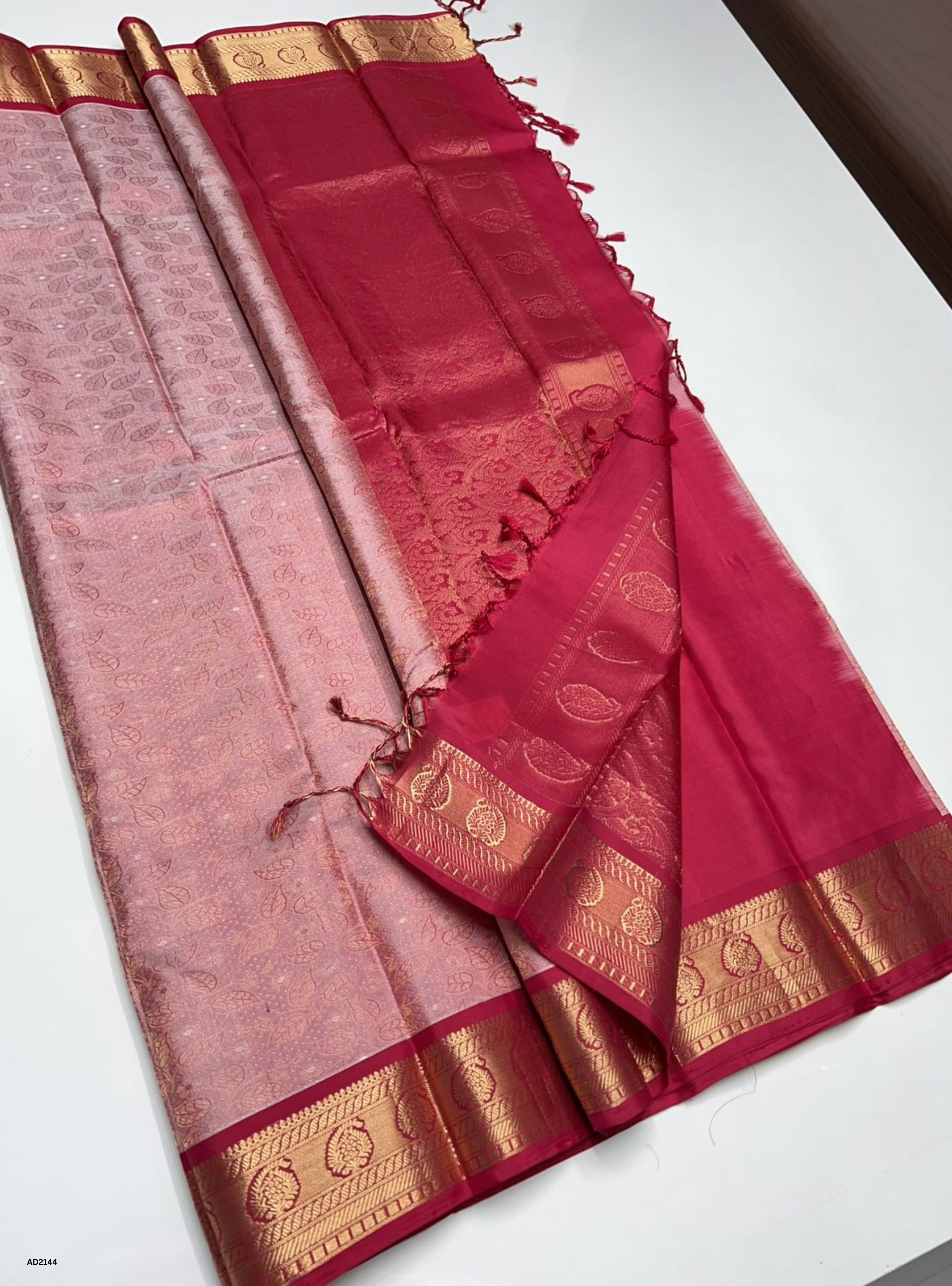 Pale Red & Reddish Pink   - Soft Silk Saree