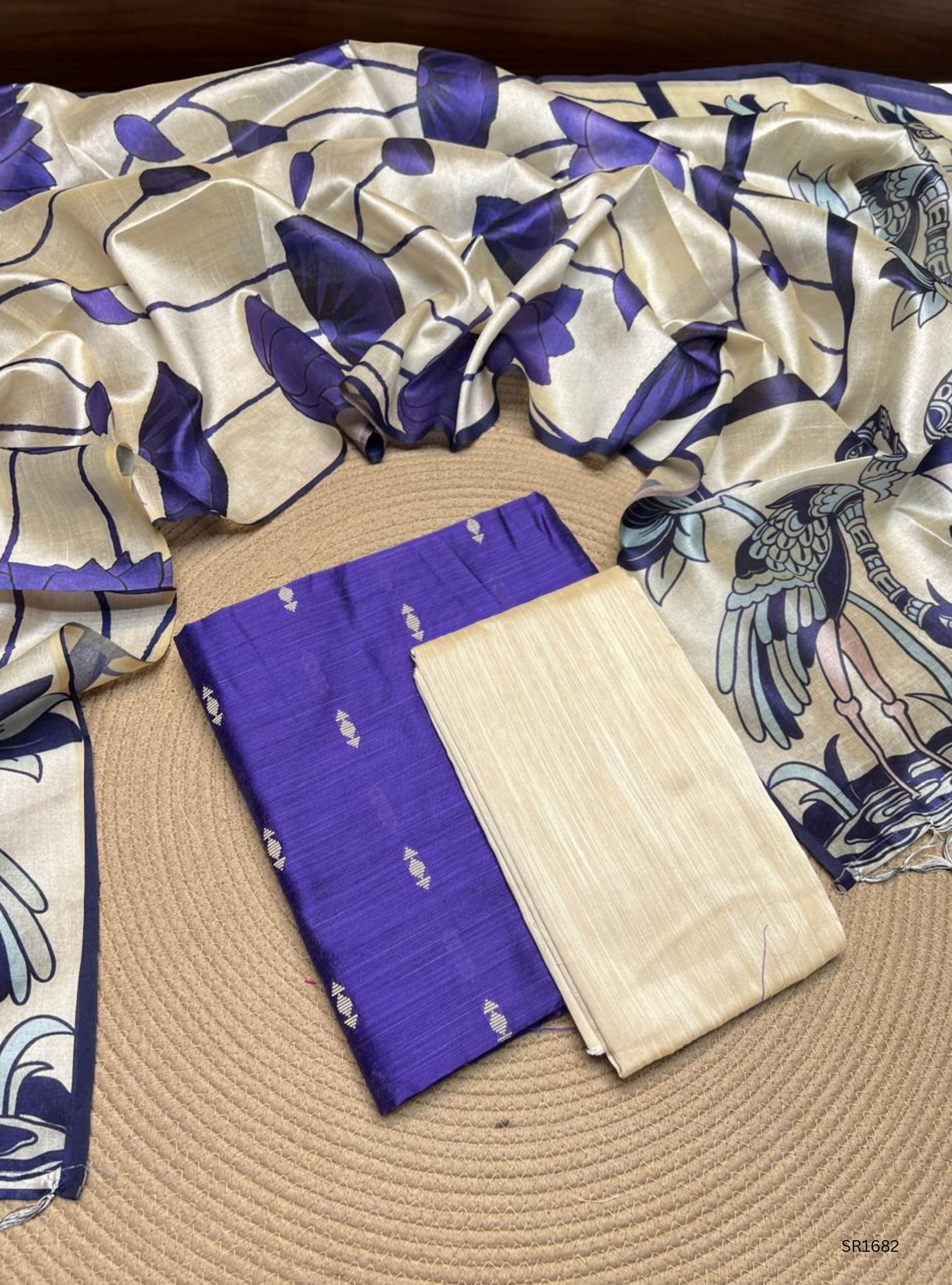 Purple - Raw Silk  Unstiched Suit 3 Pc Set