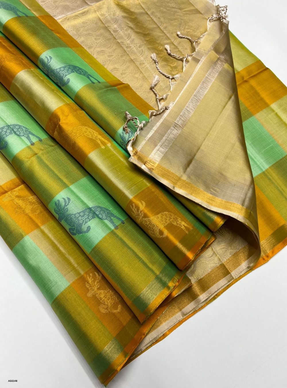 Yellow & Beige - Soft Silk Saree