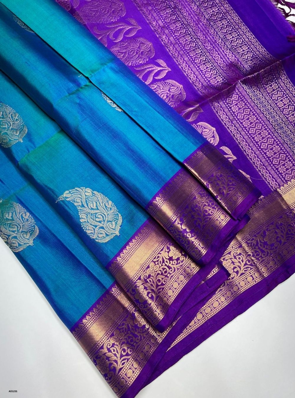 Peacock Blue & Purple -  Soft Silk Saree