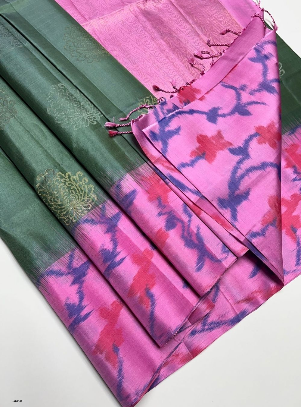 Green & Pink - Soft Silk Saree