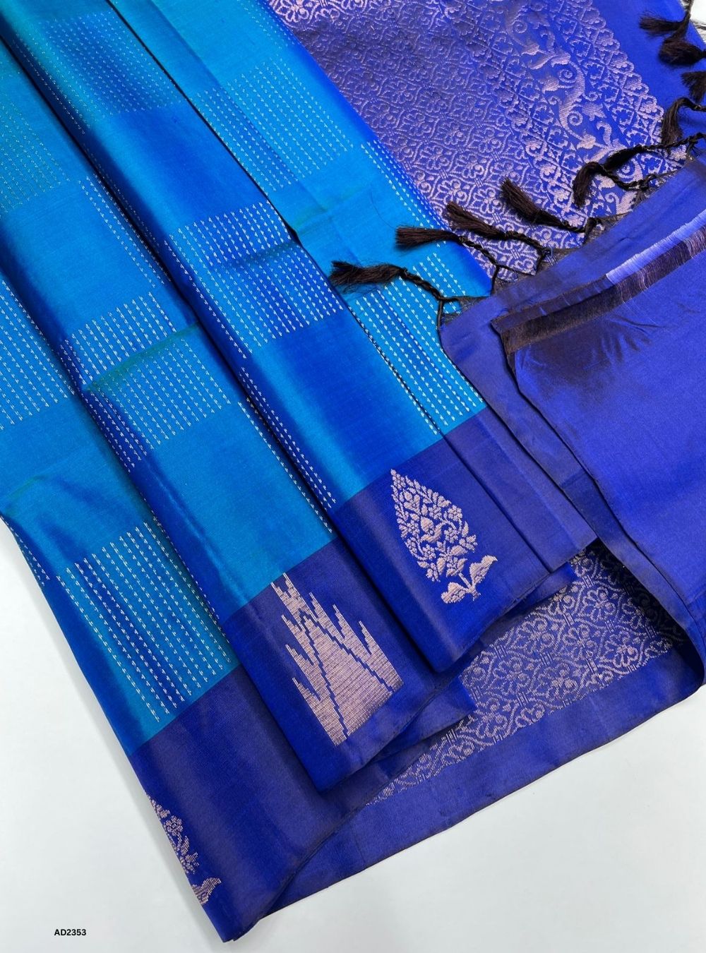 Rama Blue & Navy Blue - Soft Silk Saree