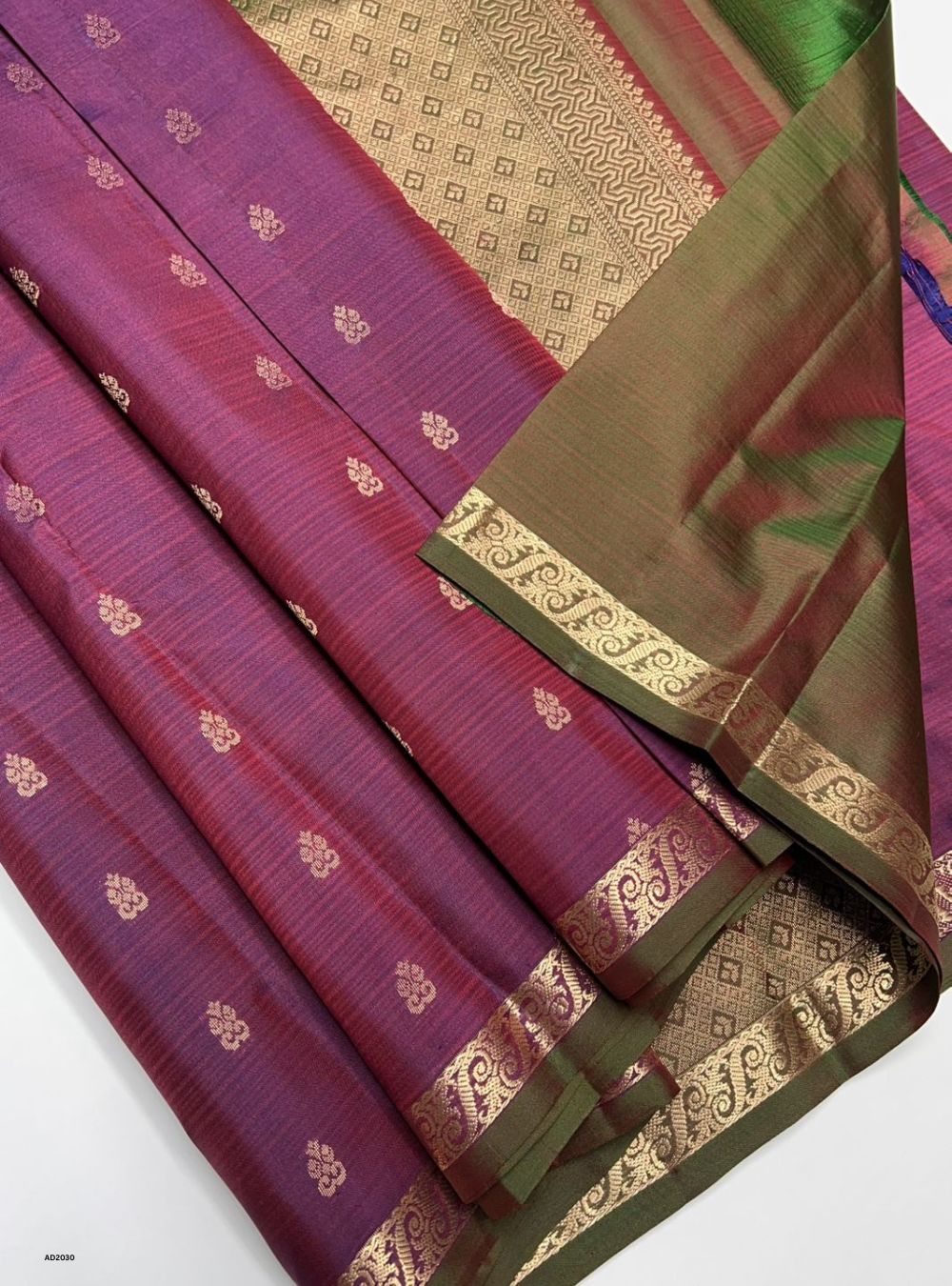 Plum & Green - Soft Silk Saree