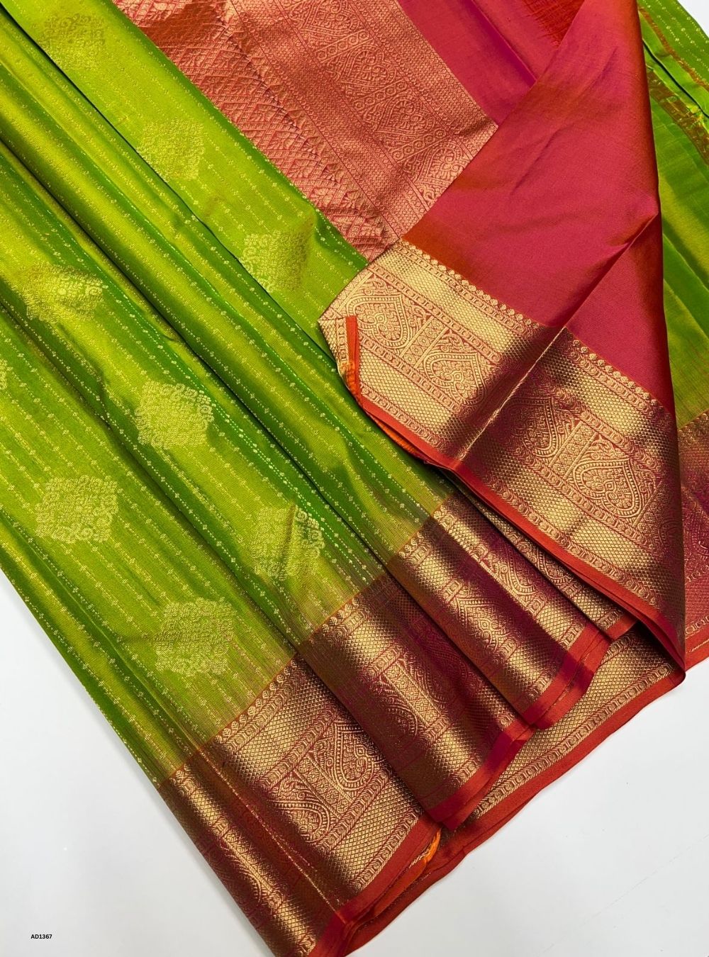 Lime Green & Orangish Pink -  Soft Silk Saree