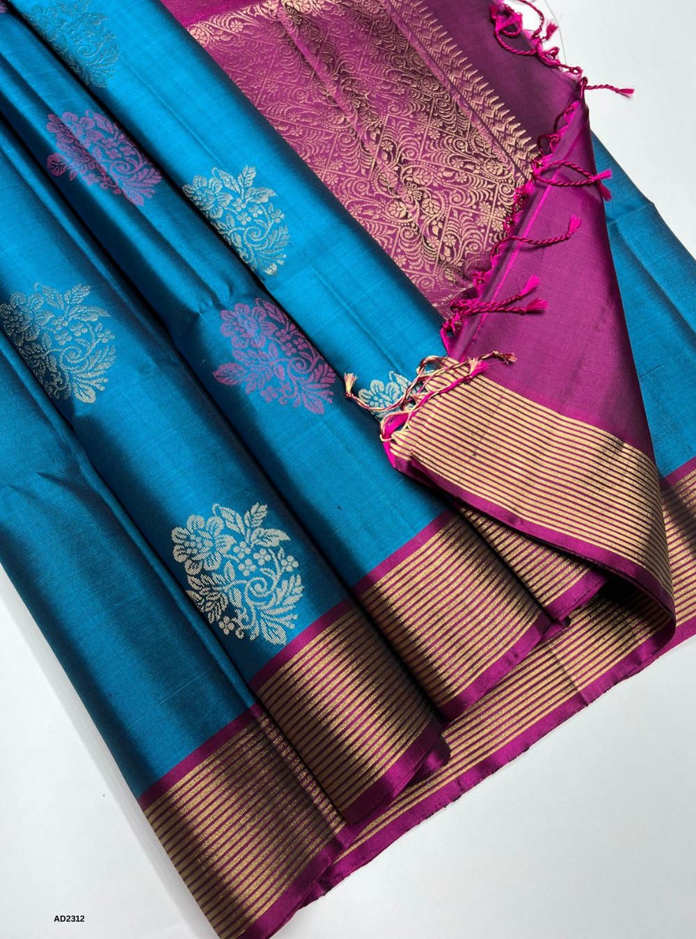 Peacock Blue & Magenta - Soft Silk Saree