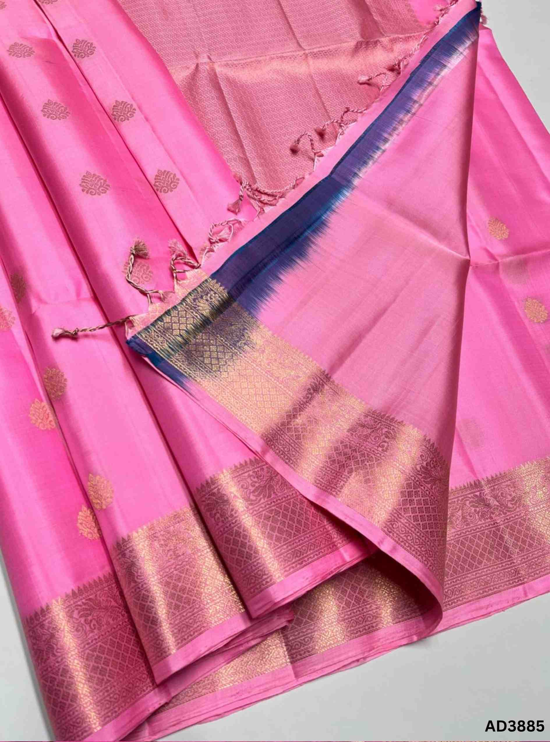 Baby Pink -  - Kanchi Border Soft Silk Saree