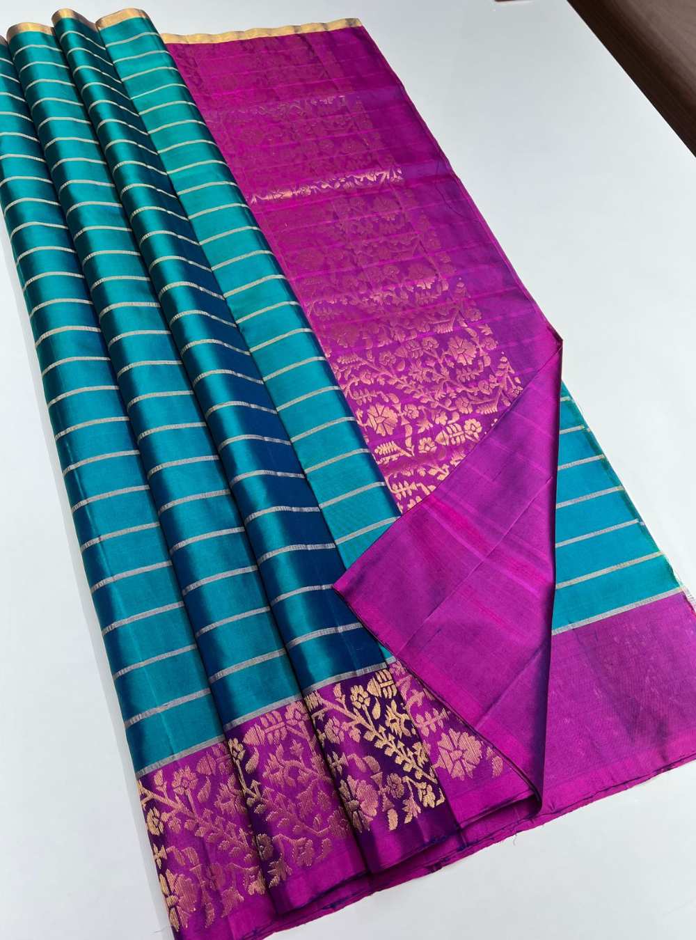 Rama Green & Purple - Soft Silk Saree