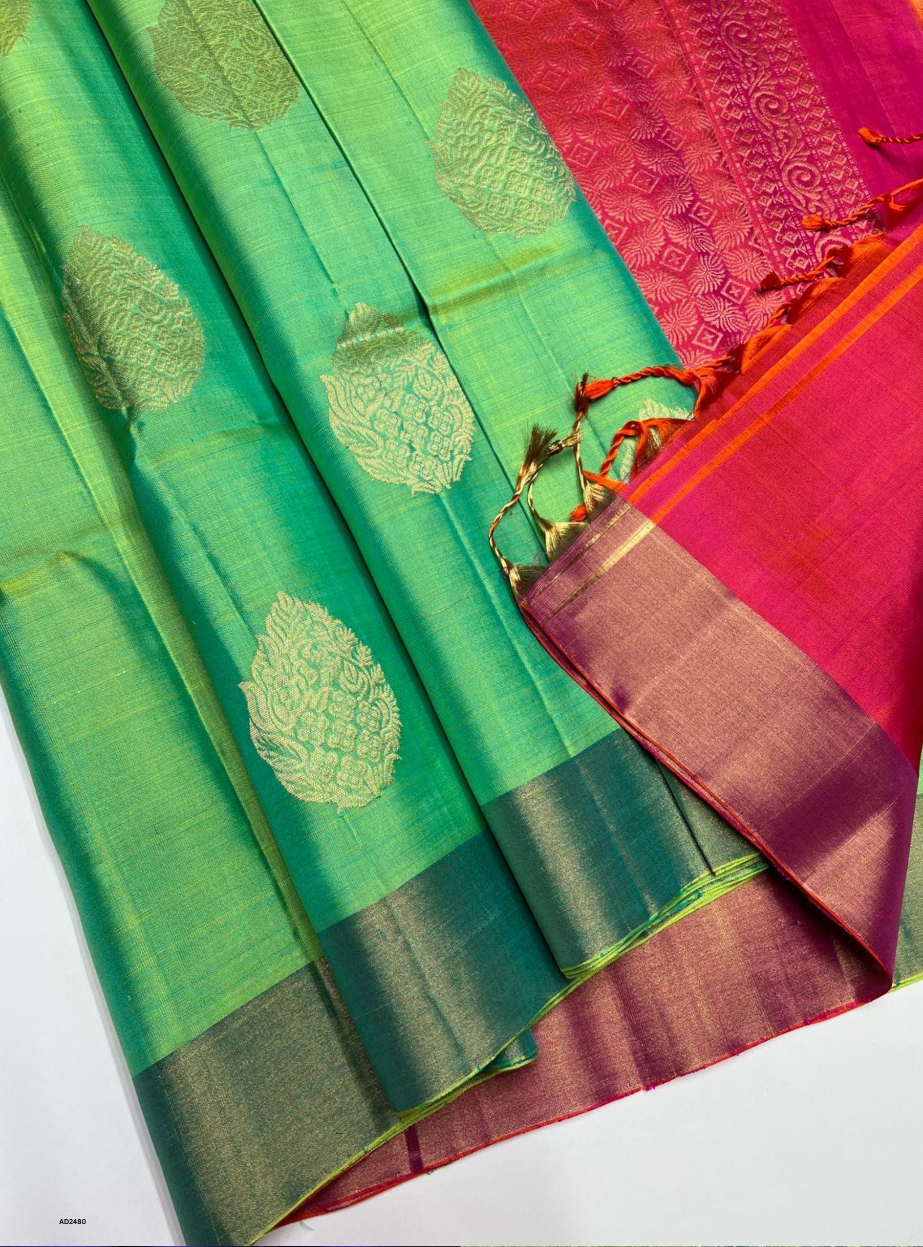 Rexona Green & Orangish Pink - Soft Silk Saree